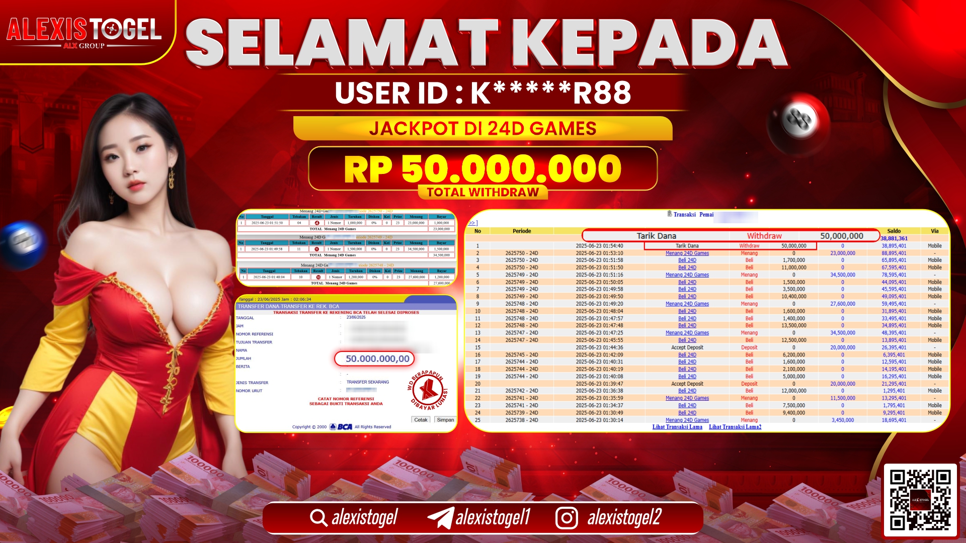 ALEXISTOGEL di CASINO 24D GAMES RP.50.000.000 LUNAS