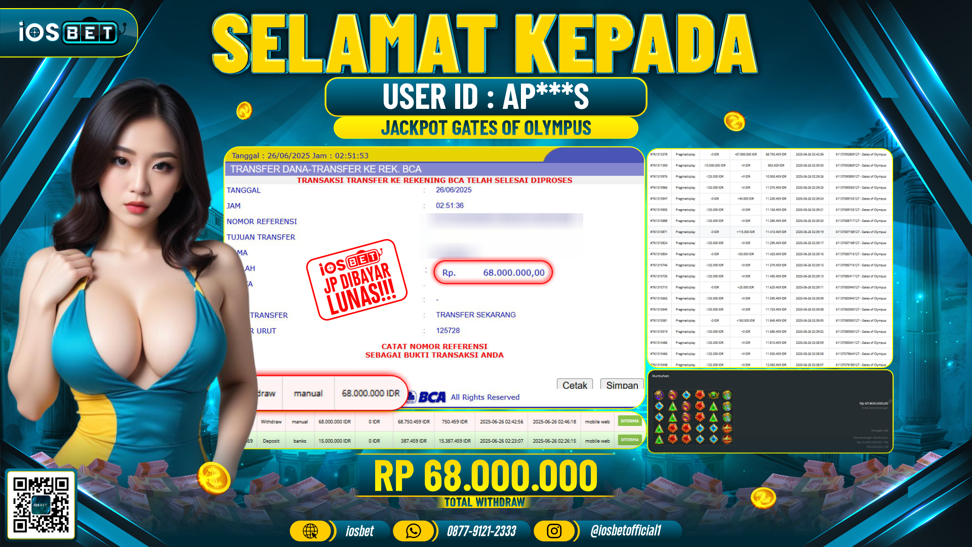 Bukti Pembayaran LUNAS SLOT GAME GACOR  Rp.68.000.000