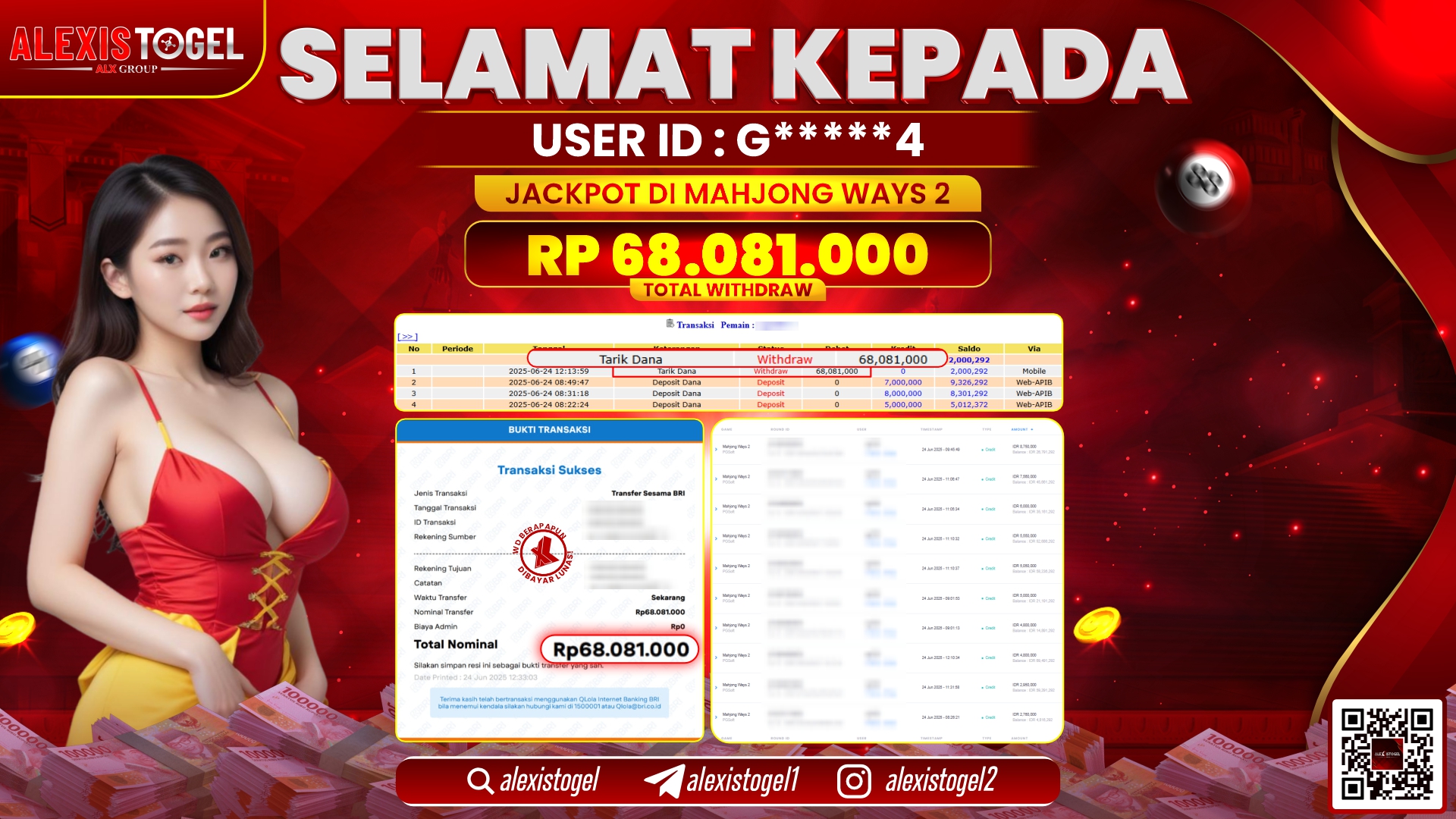 ALEXISTOGEL di SLOT MAHONG WAYS RP.68.081.000 LUNAS