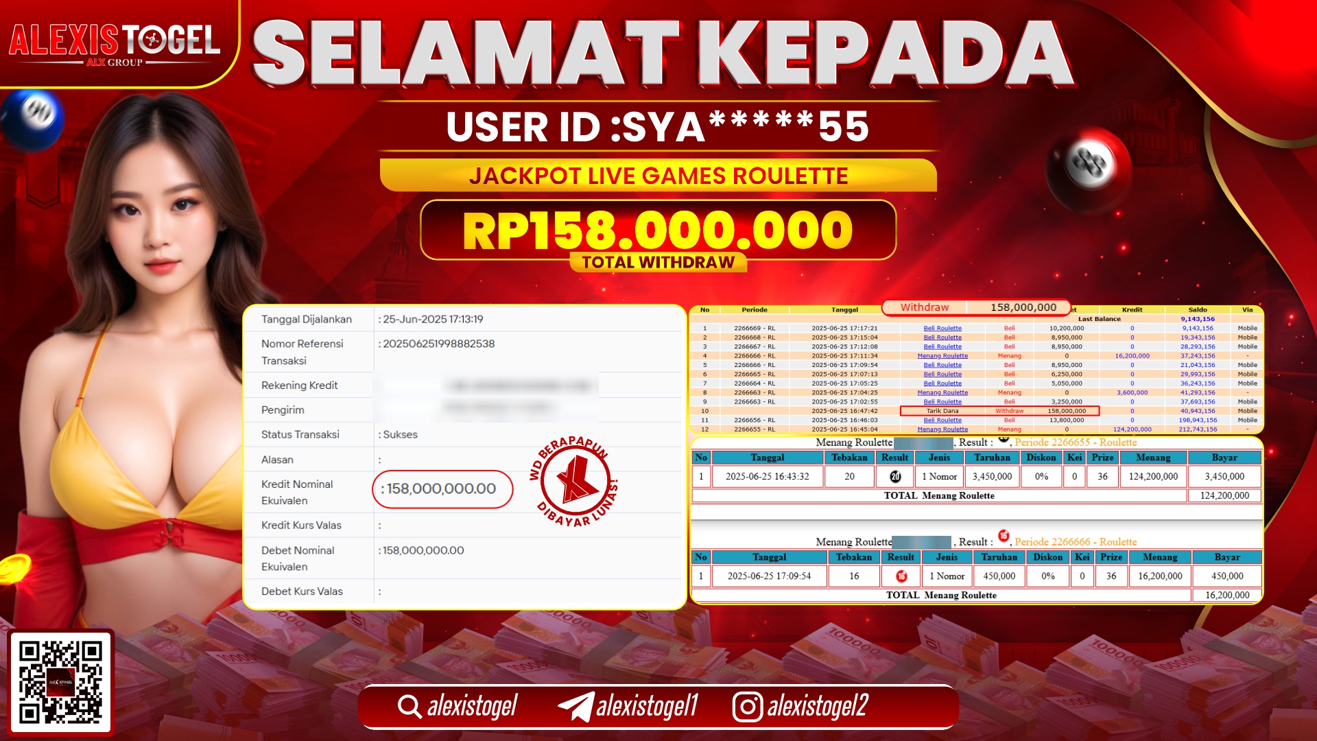 ALEXISTOGEL di LIVE GAMES ROULETTE RP.158.000.000 LUNAS