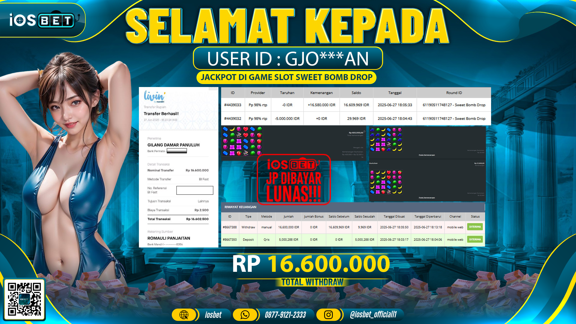 Bukti Pembayaran LUNAS SLOT GAME GACOR Rp.16.600.000