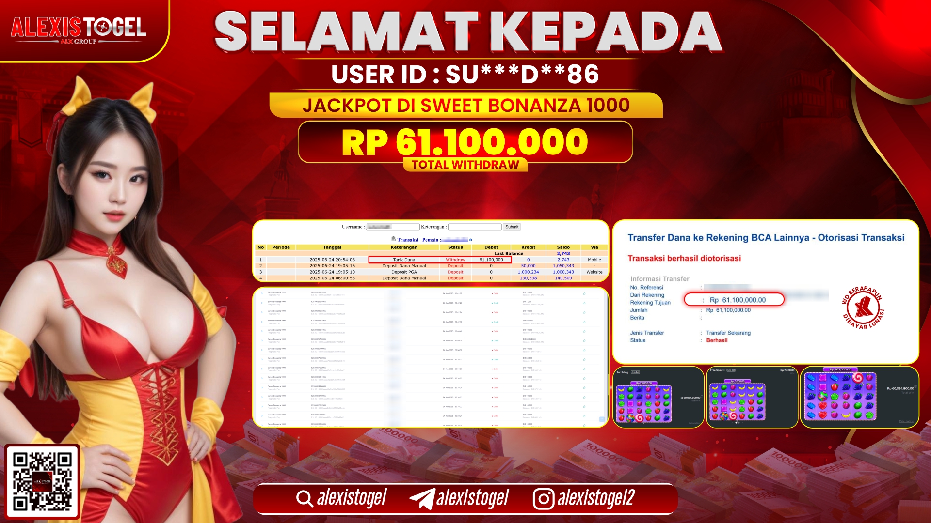 ALEXISTOGEL di SLOT SWEET BONANZA RP.61.100.000 LUNAS