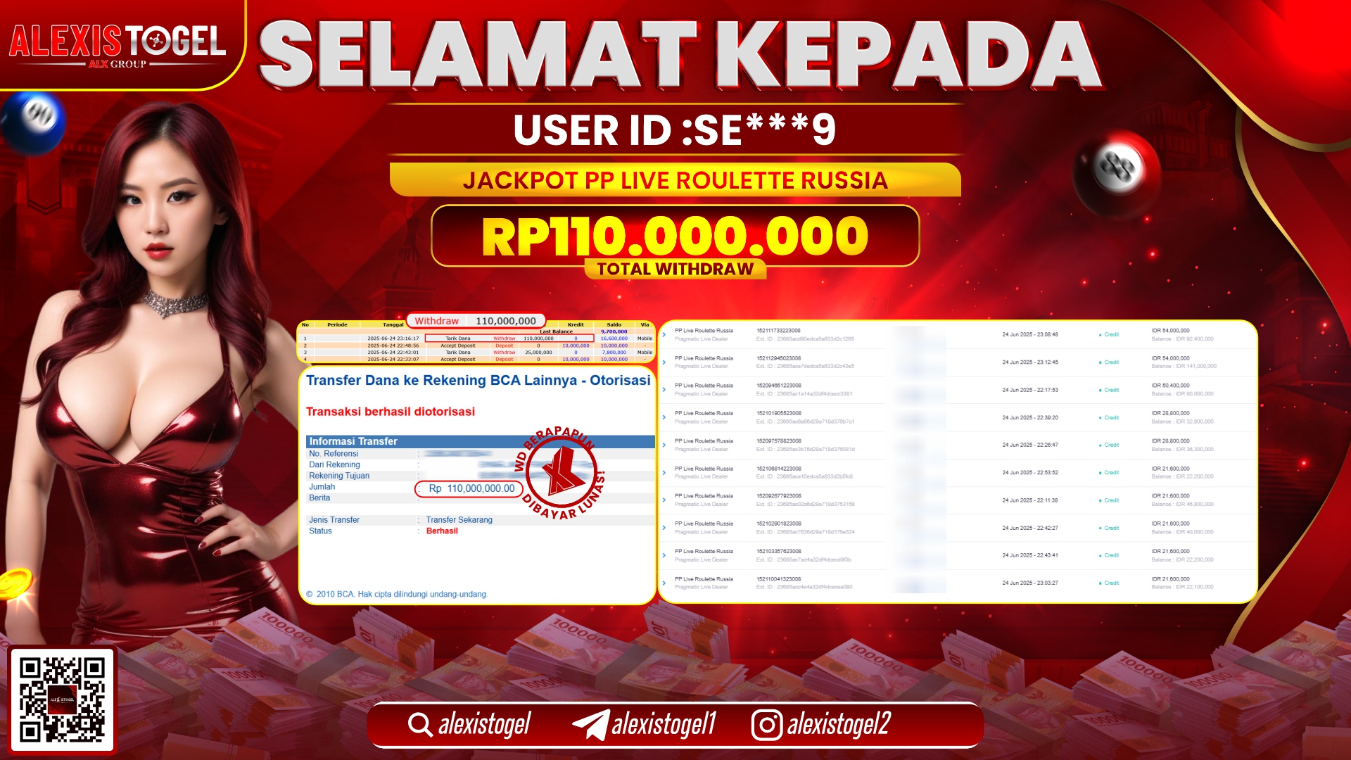 ALEXISTOGEL di PP LIVE ROULETTE RUSIA RP.110.000.000 LUNAS