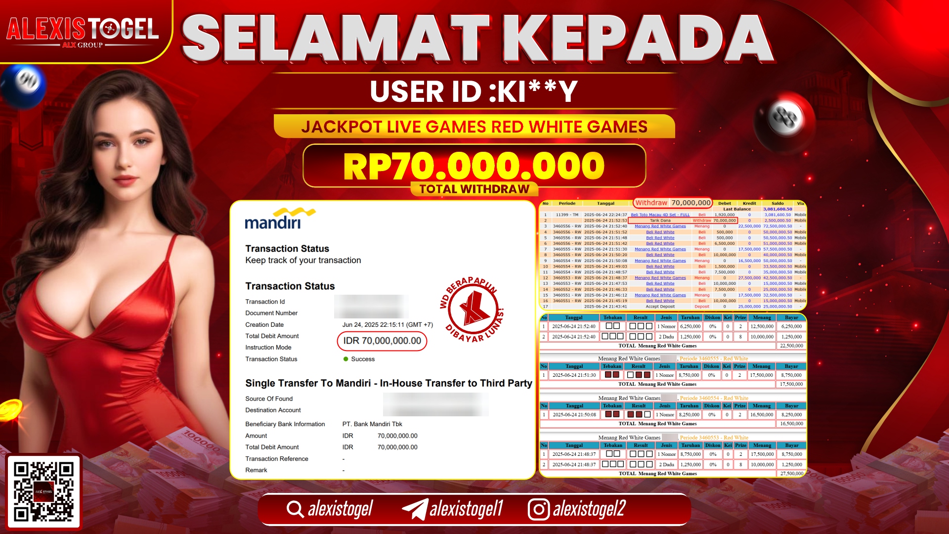 ALEXISTOGEL di LIVE GAMES RED WHITE RP.70.000.000 LUNAS