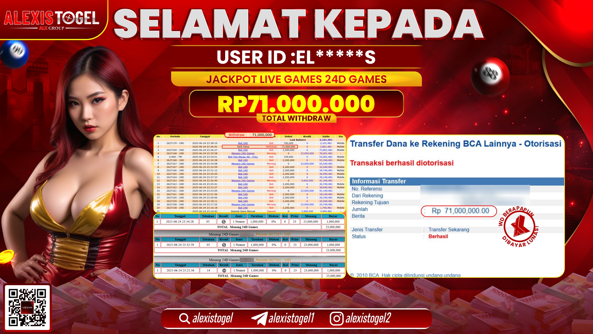 ALEXISTOGEL di LIVE GAMES 24D RP.71.000.000 LUNAS