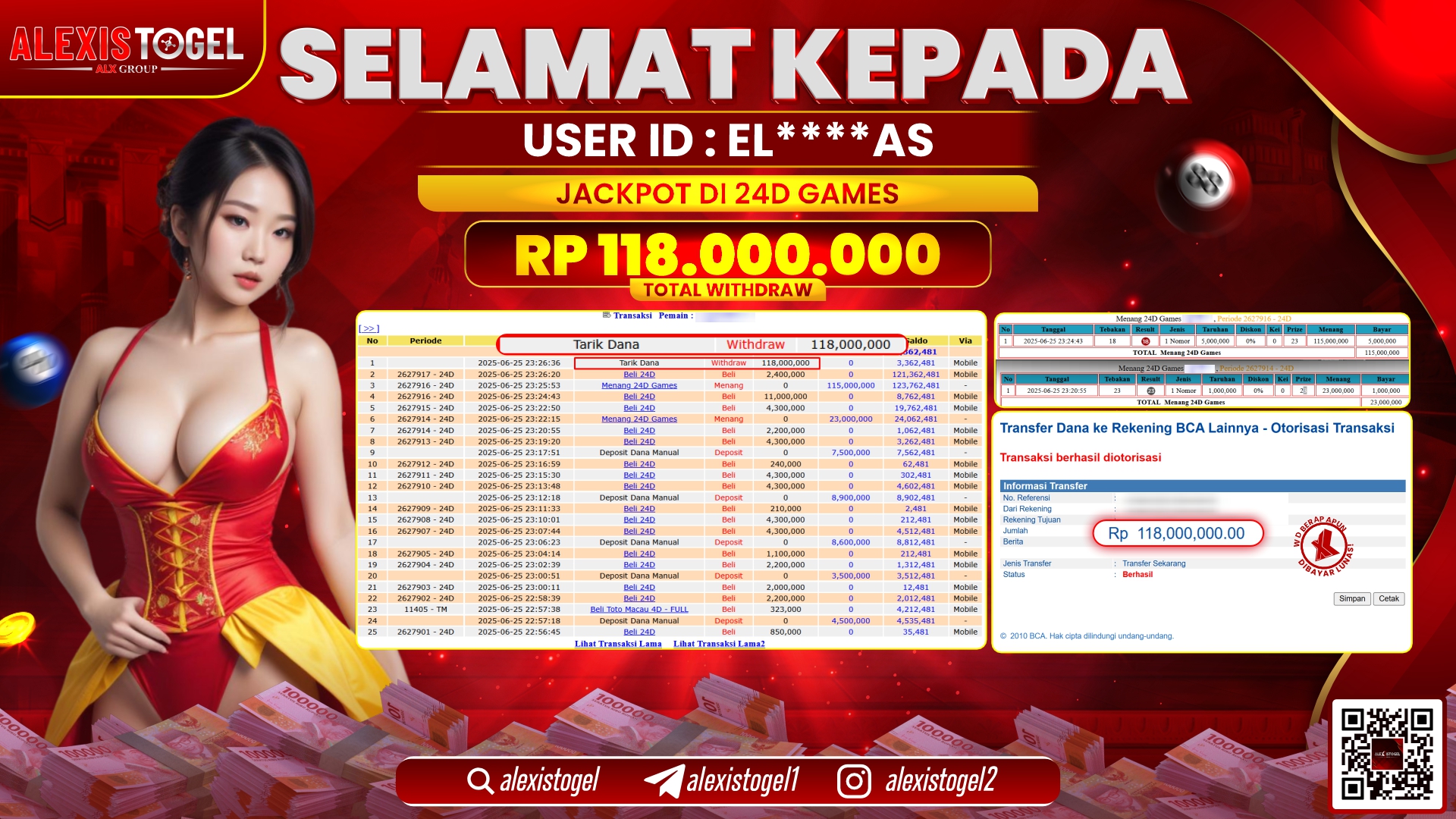 ALEXISTOGEL di CASINO 24D GAMES RP.118.000.000 LUNAS