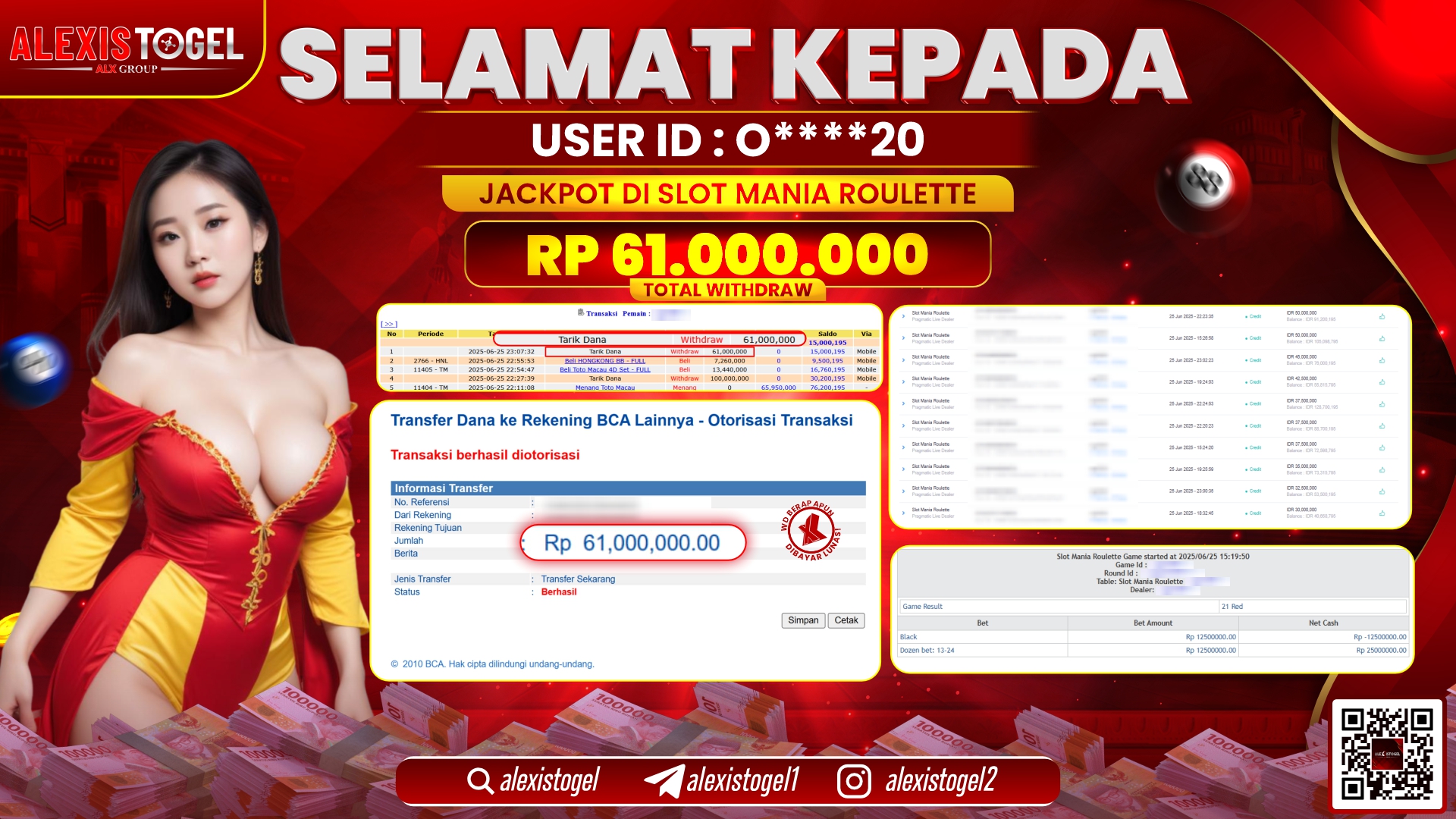 ALEXISTOGEL di SLOT MANIA ROULETTE RP.61.000.000 LUNAS