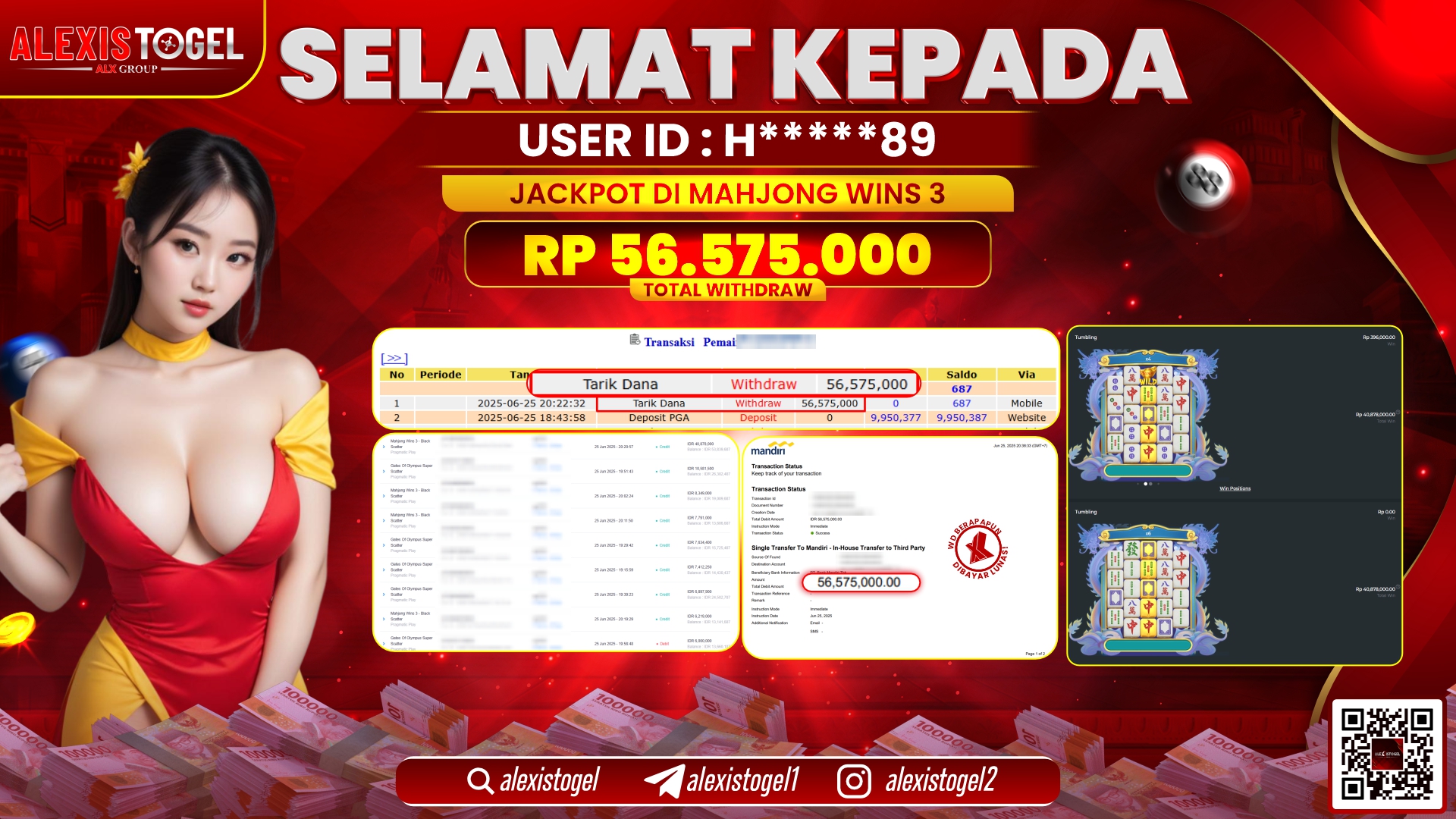 ALEXISTOGEL di SLOT MAHJONG WAYS 3 RP.56.575.000 LUNAS