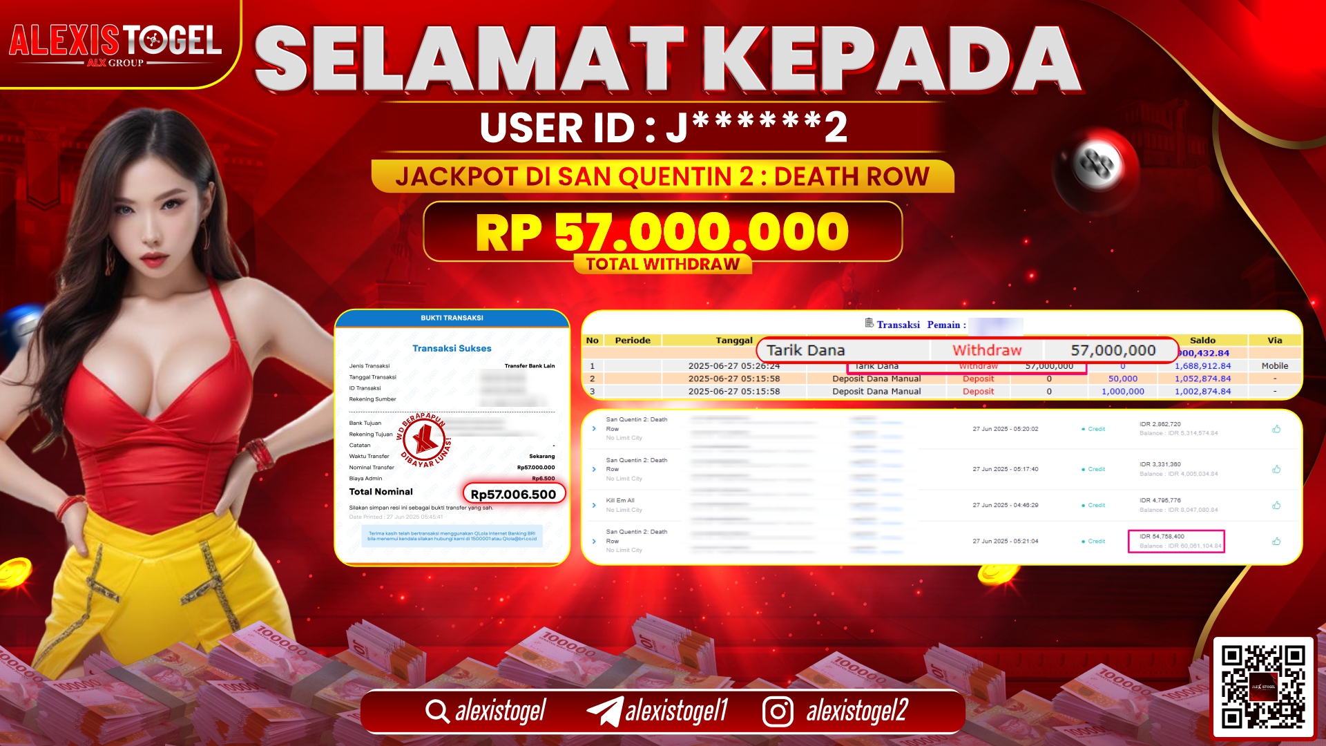 ALEXISTOGEL di SLOT NO LIMIT CITY RP.57.000.000 LUNAS