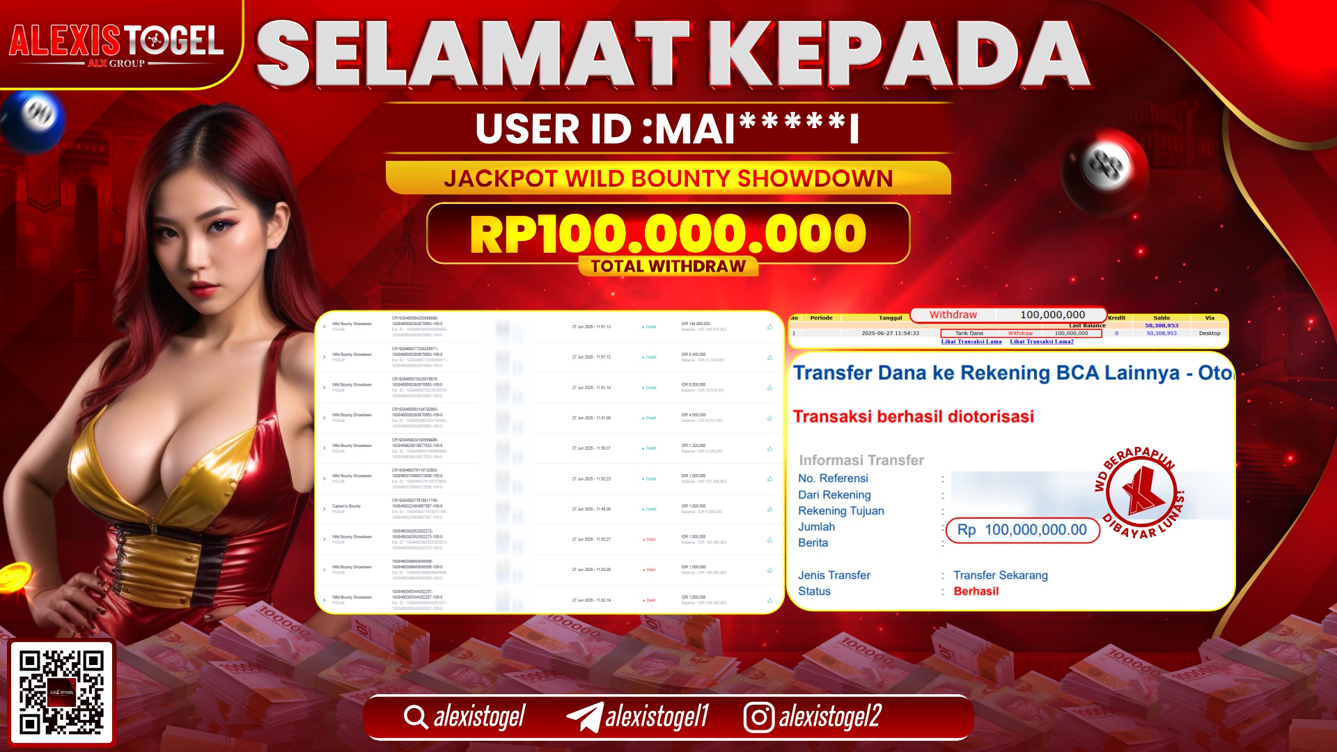 ALEXISTOGEL di SLOT BOUNTY SHOWDOWN RP.100.000.000 LUNAS