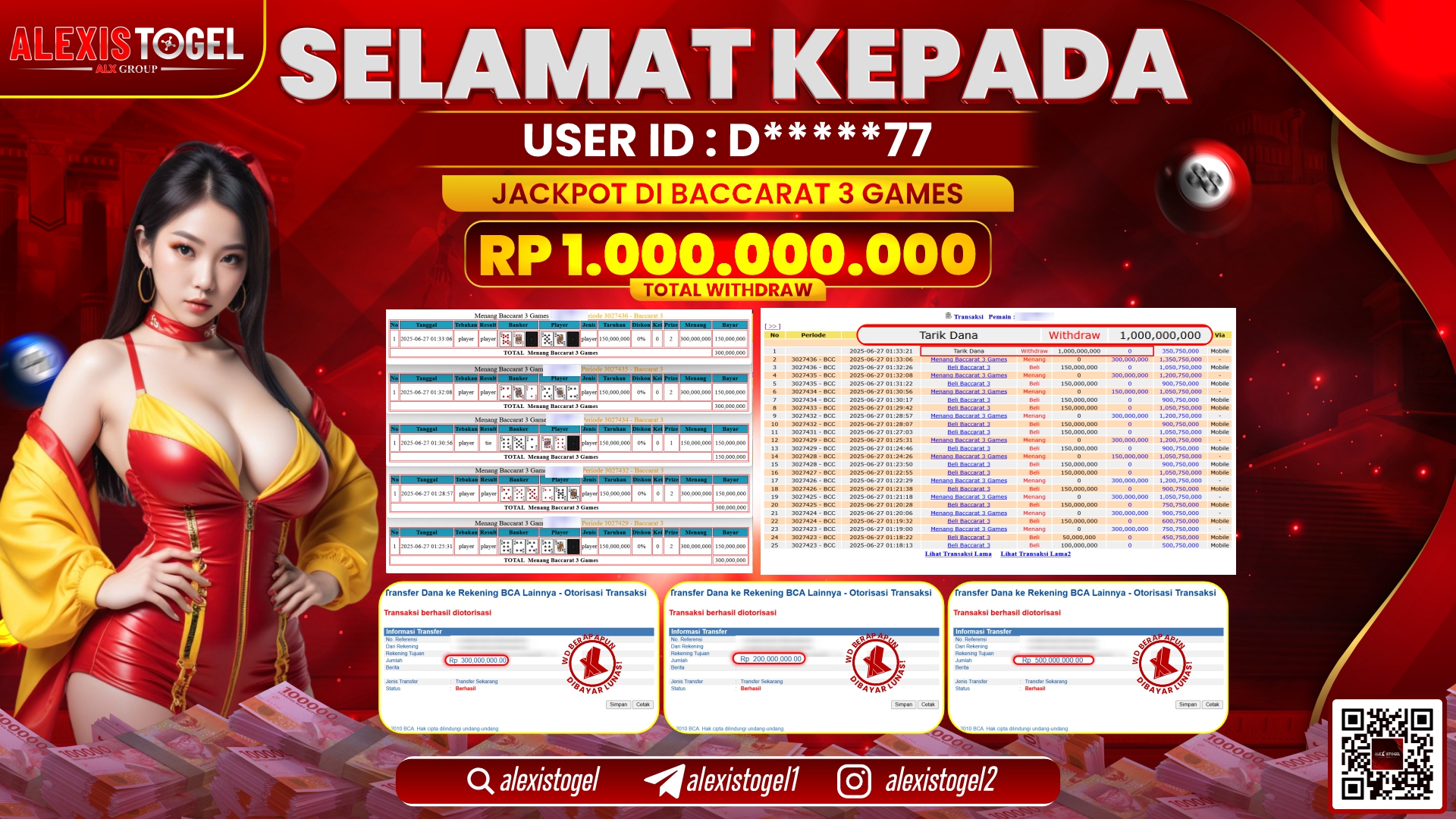 ALEXISTOGEL di CASINO BACCARAT 3 GAMES RP.1.000.000.000 LUNAS