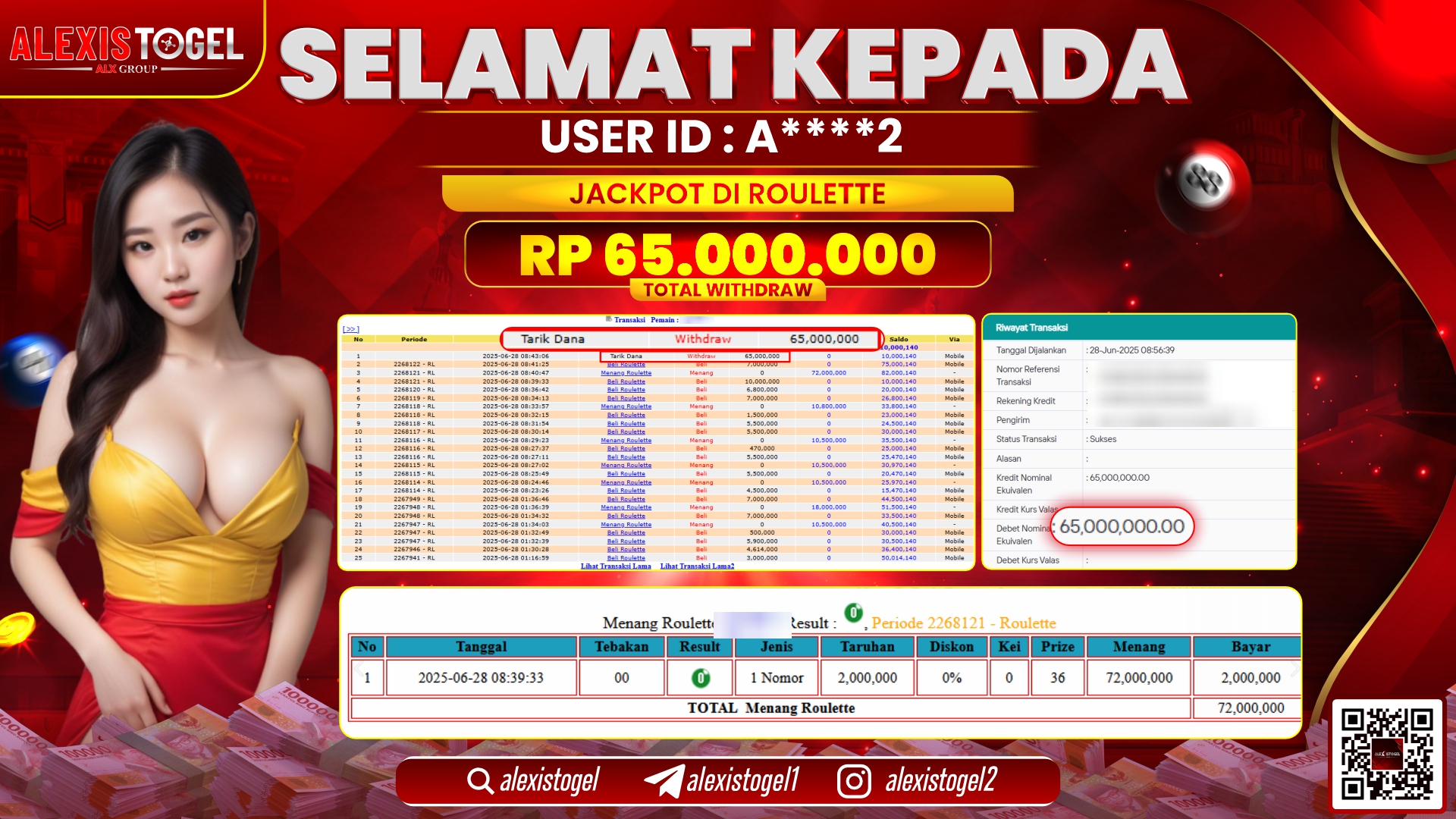 ALEXISTOGEL di CASINO ROULETTE RP.65.000.000 LUNAS