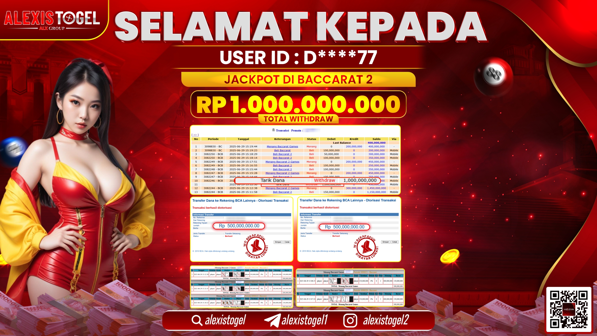 ALEXISTOGEL di CASINO BACCARAT 2 RP.1.000.000.000 LUNAS