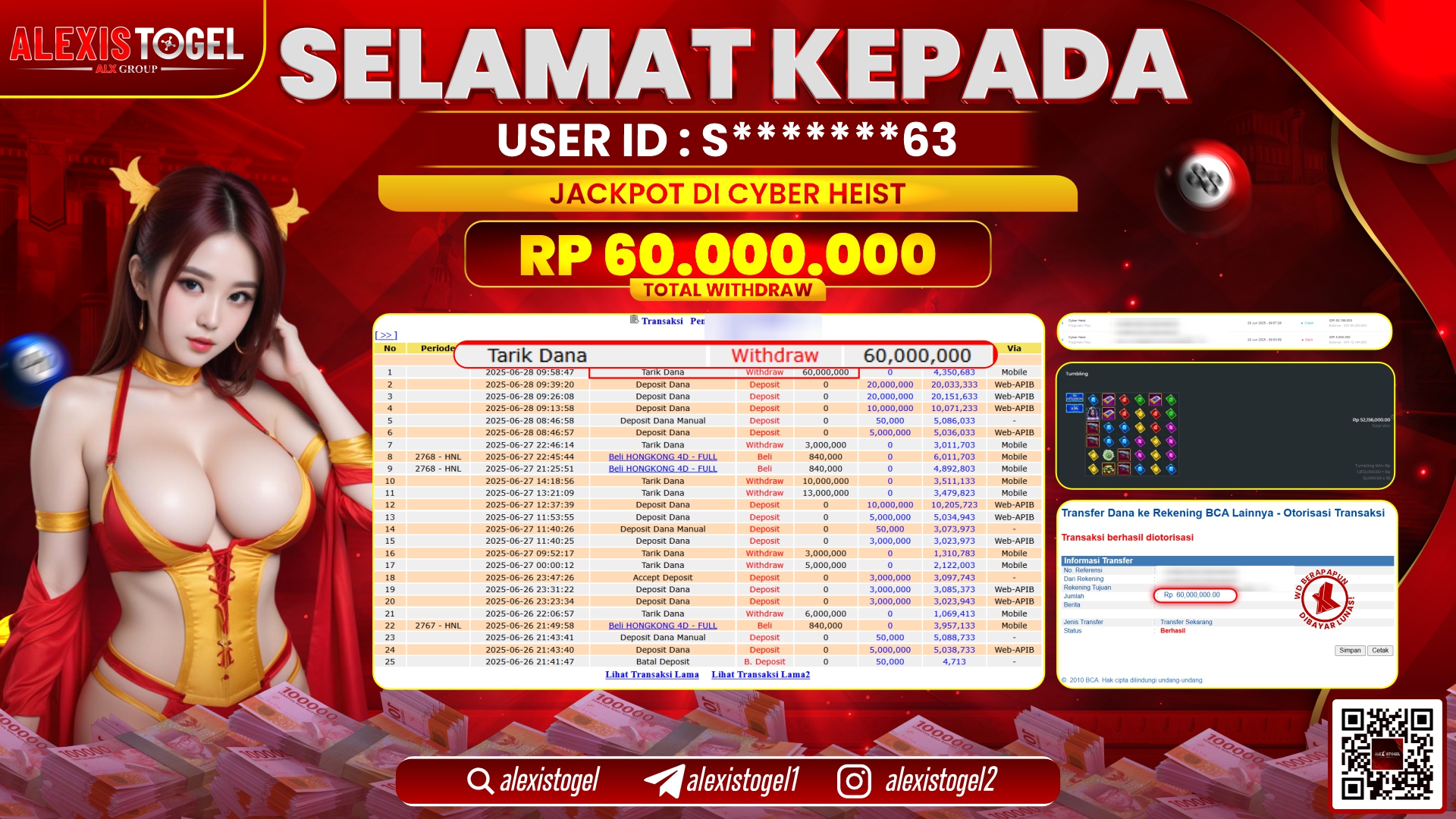 ALEXISTOGEL di SLOT CYBER HEIST RP.60.000.000 LUNAS