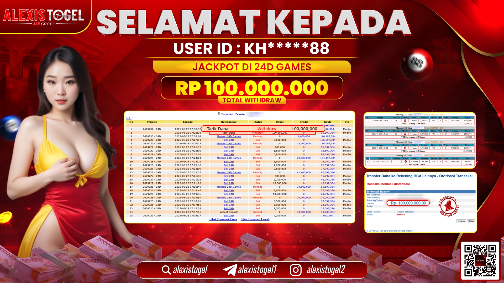 ALEXISTOGEL di CASINO 24D GAMES RP.100.000.000 LUNAS