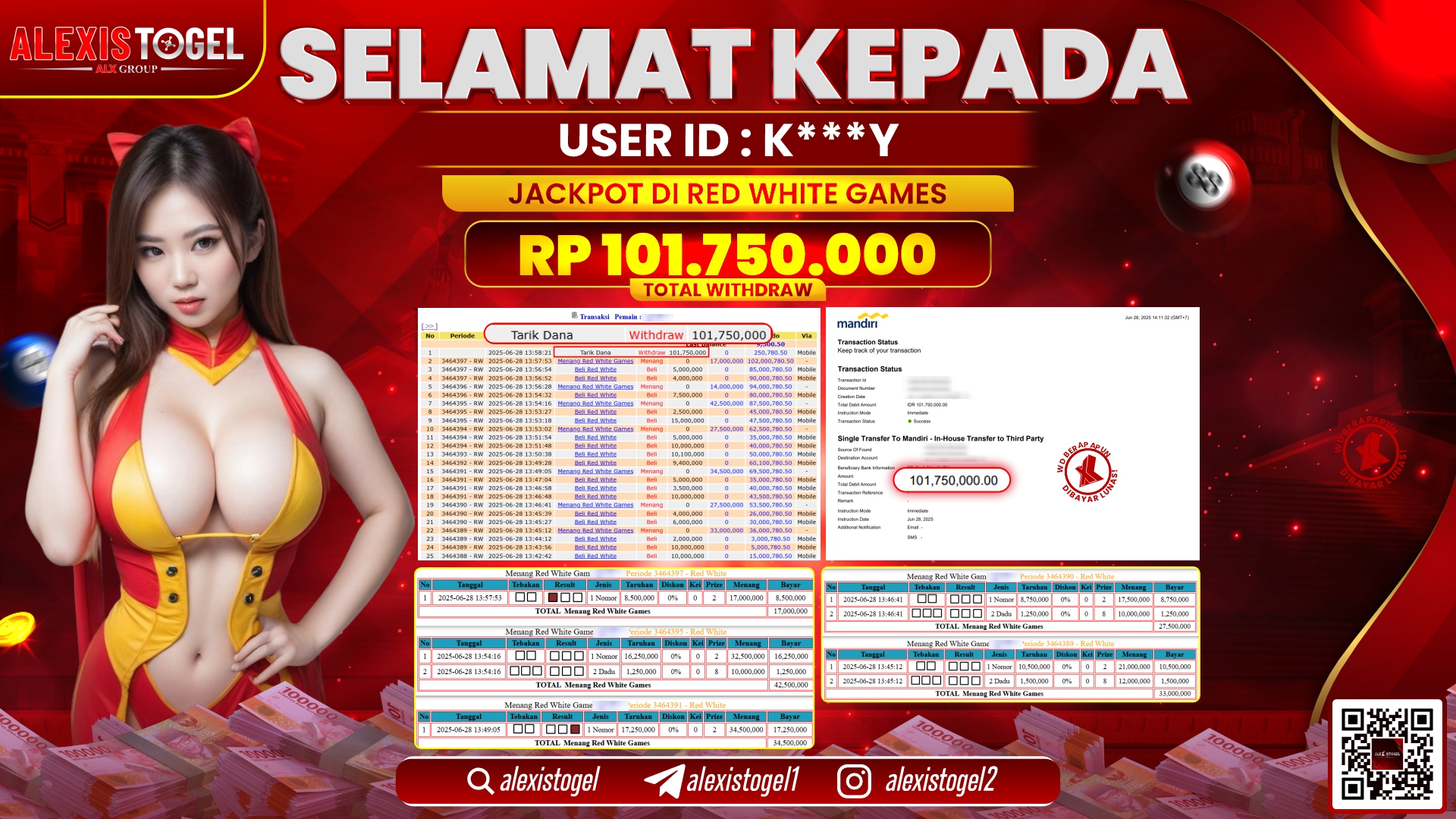 ALEXISTOGEL di CASINO RED WHITE RP.101.750.000 LUNAS