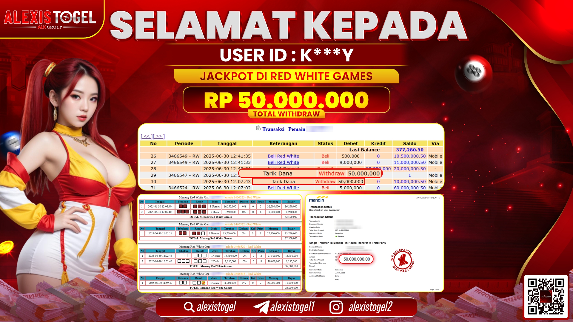 ALEXISTOGEL di CASINO RED WHITE GAMES RP.50.000.000 LUNAS