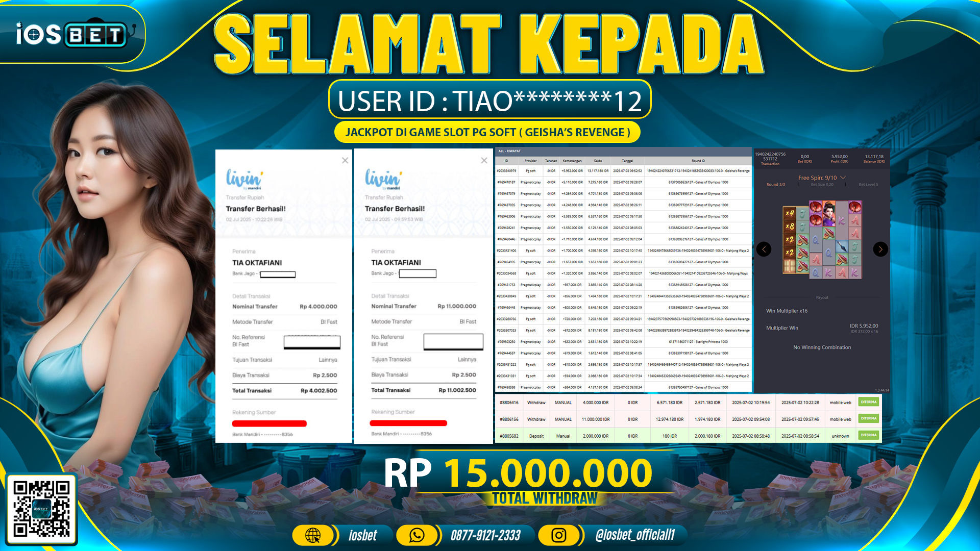 Bukti Pembayaran LUNAS SLOT GAME GACOR  Rp.15.000.000