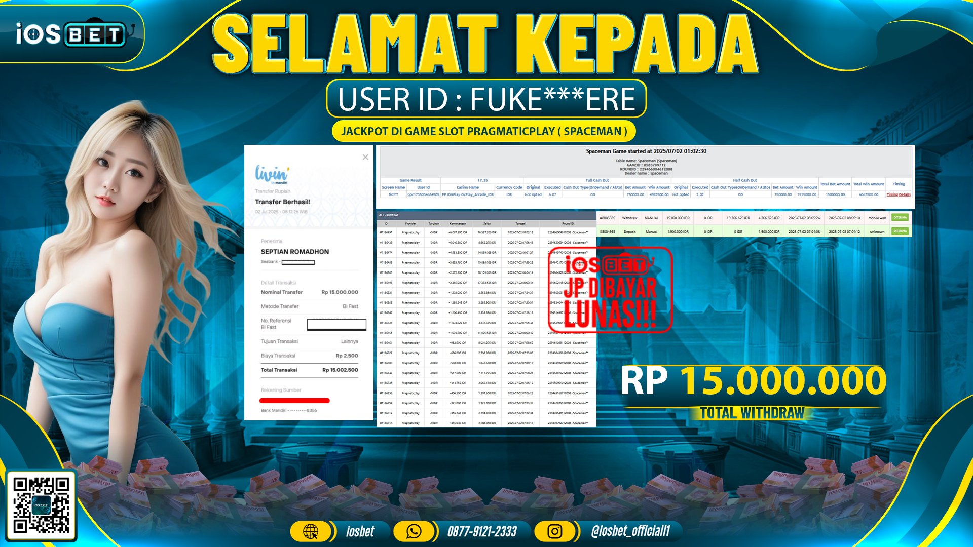 Bukti Pembayaran LUNAS SLOT GAME GACOR  Rp.15.000.000