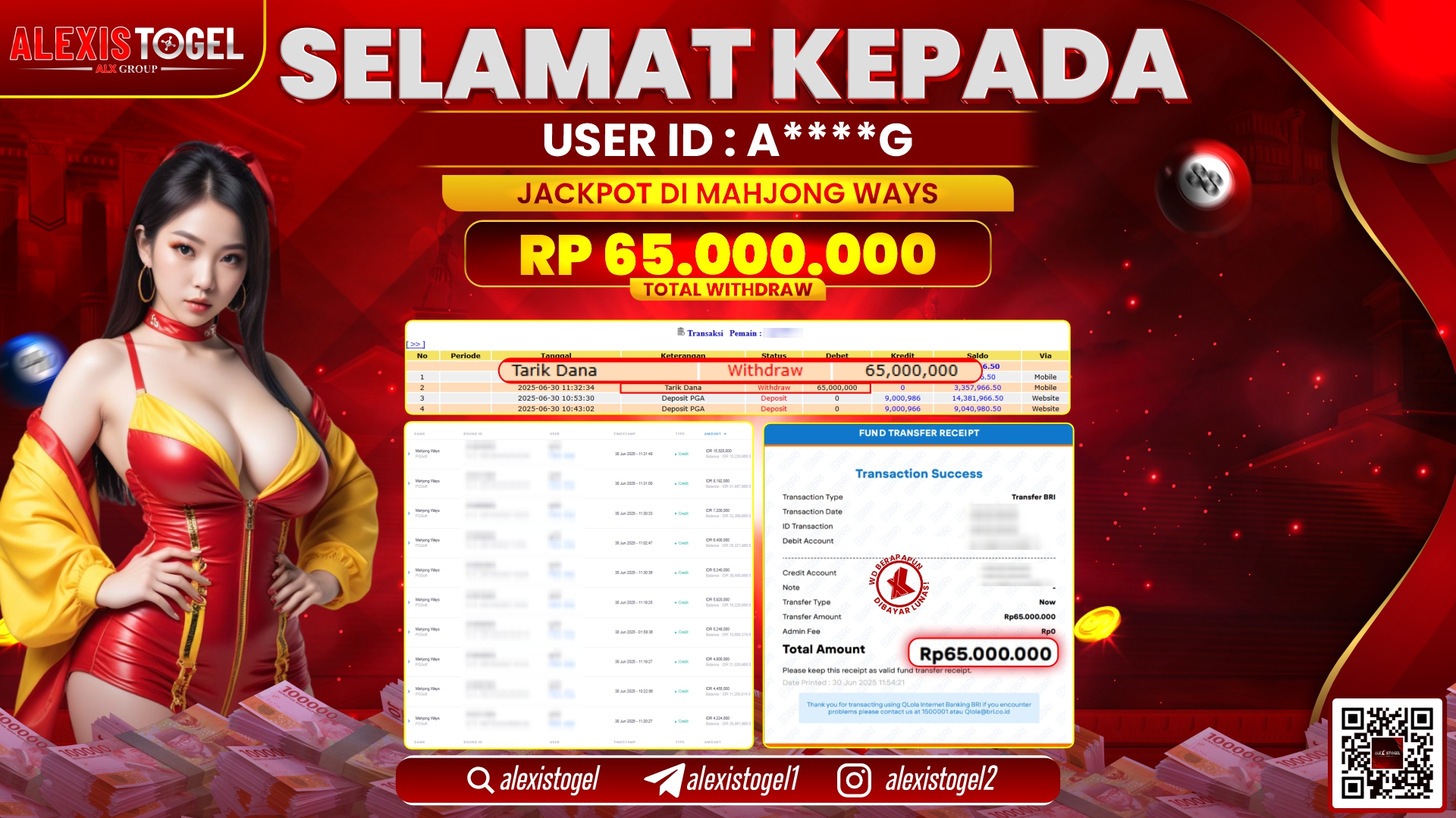 ALEXISTOGEL di SLOT MAHJONG WAYS RP.65.000.000 LUNAS