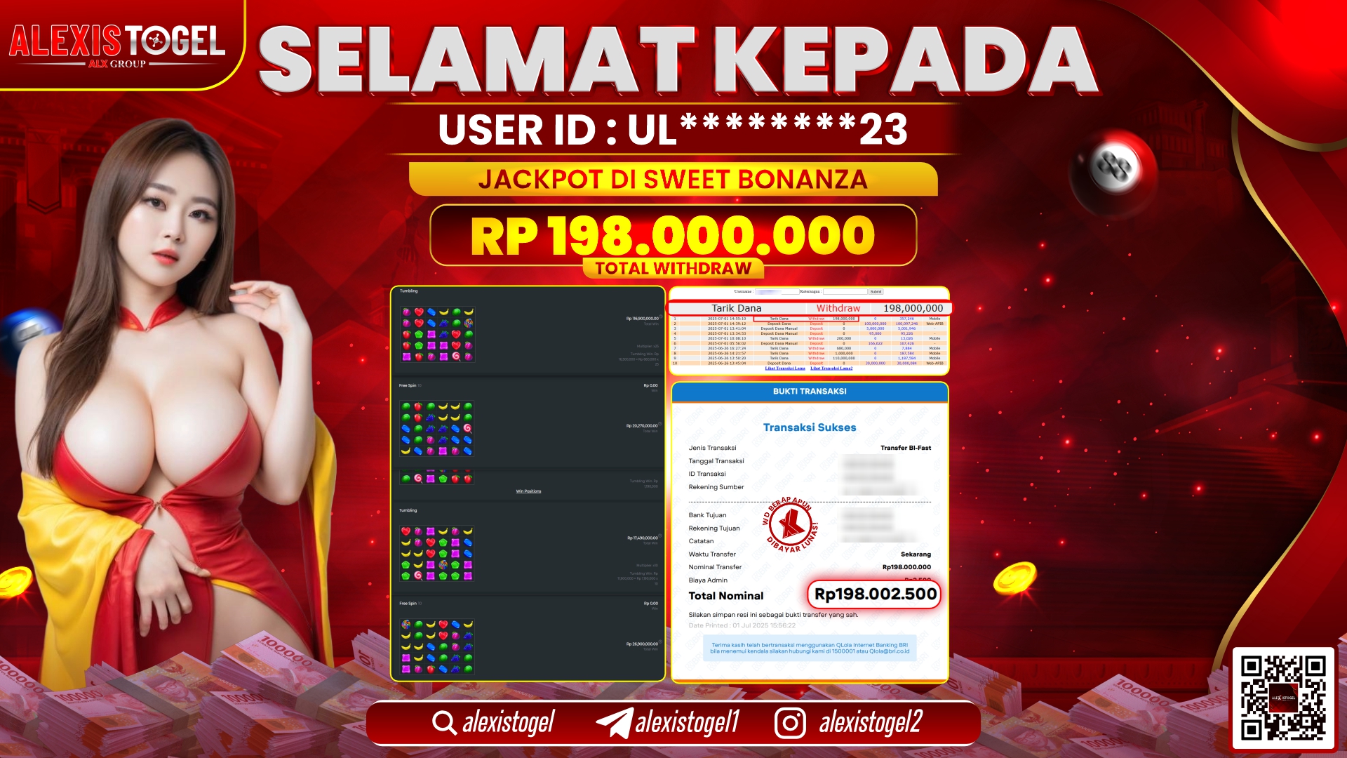 ALEXISTOGEL di SLOT SWEET BONANZA RP.198.000.000 LUNAS