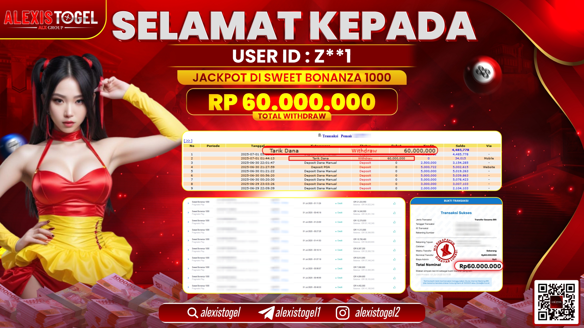 ALEXISTOGEL di SLOT SWEET BONANZA 1000 RP.60.000.000 LUNAS