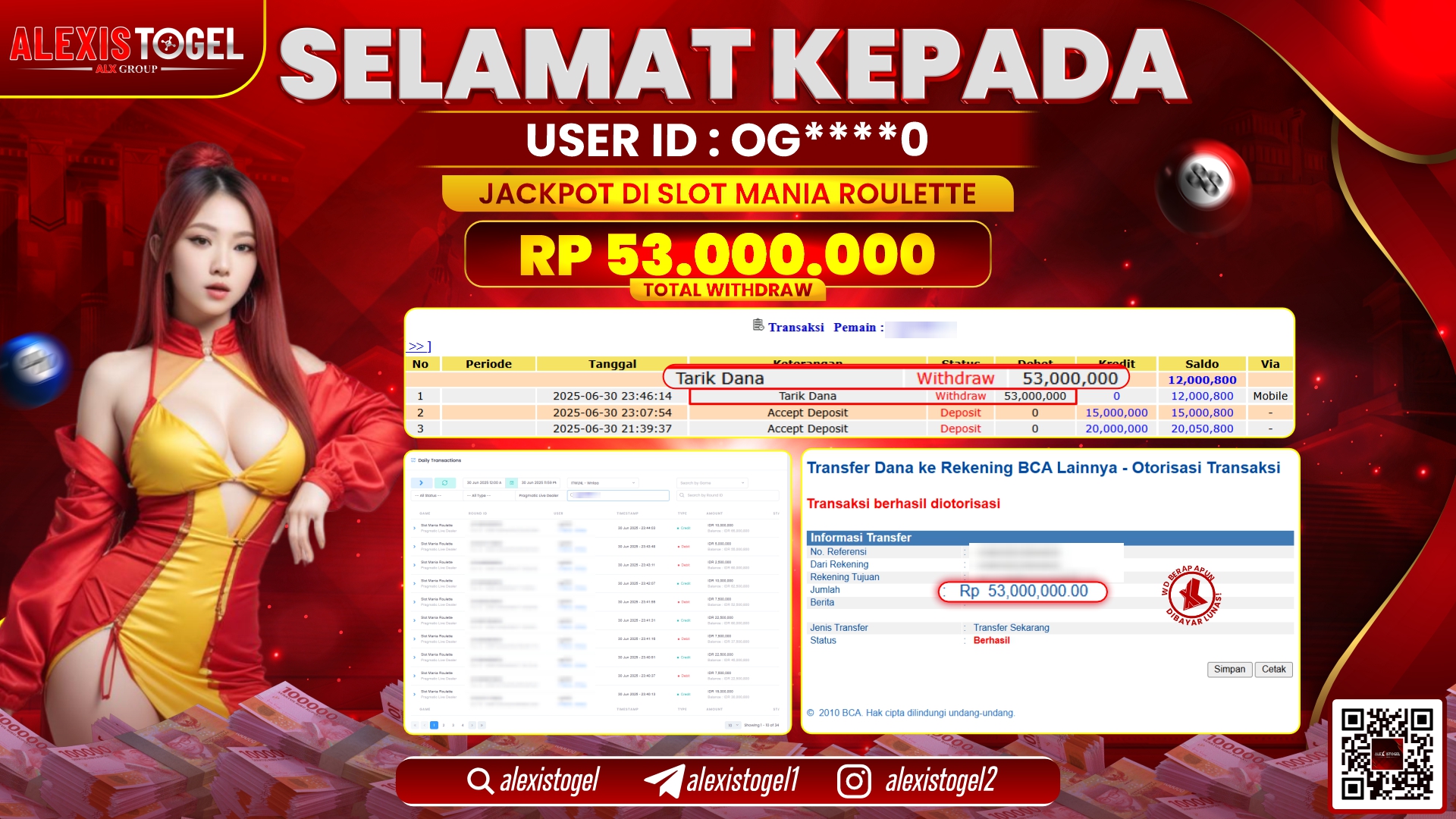 ALEXISTOGEL di SLOT MANIA ROULETTE RP.53.000.000 LUNAS