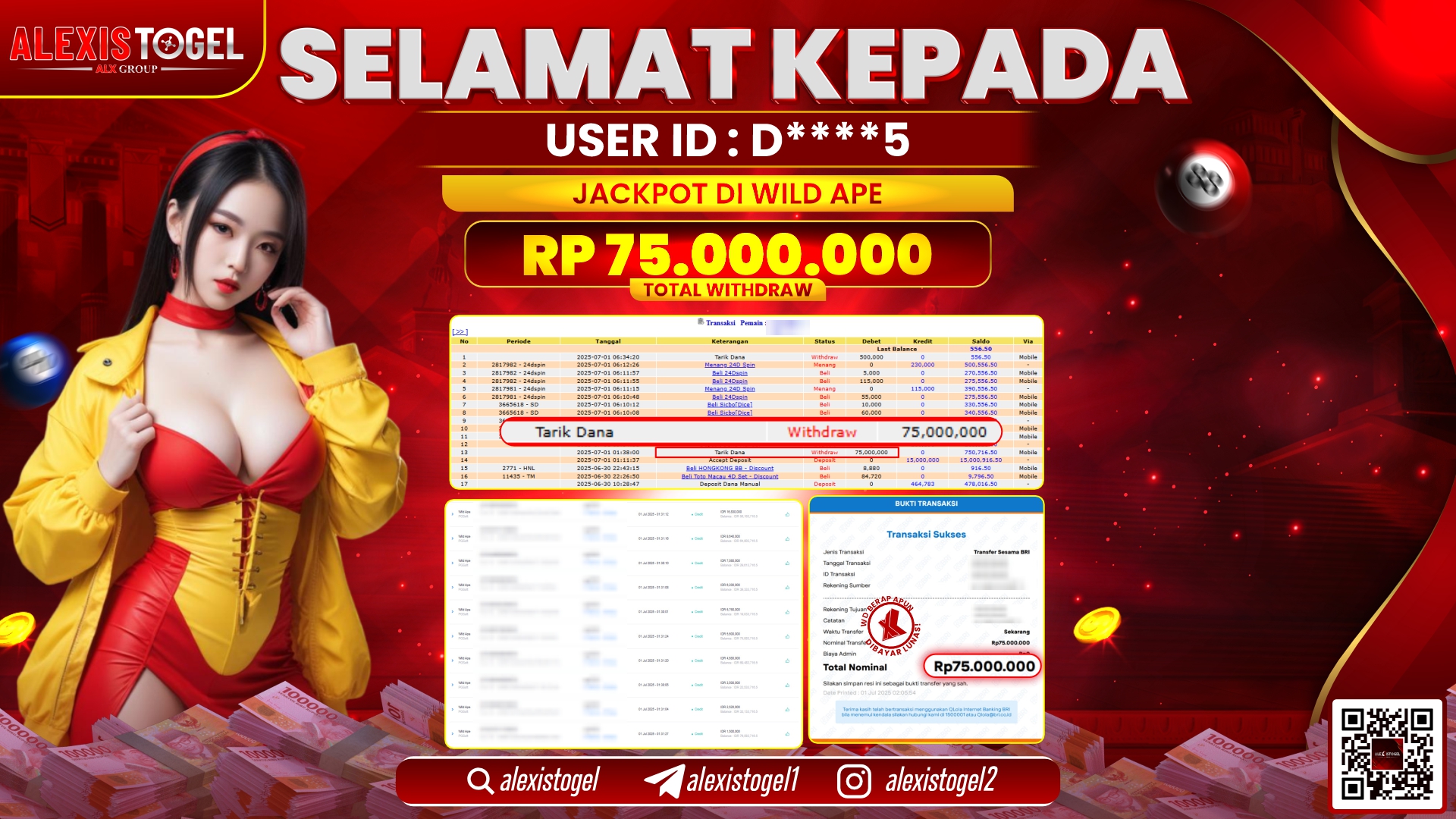 ALEXISTOGEL di SLOT WILD APE RP.75.000.000 LUNAS