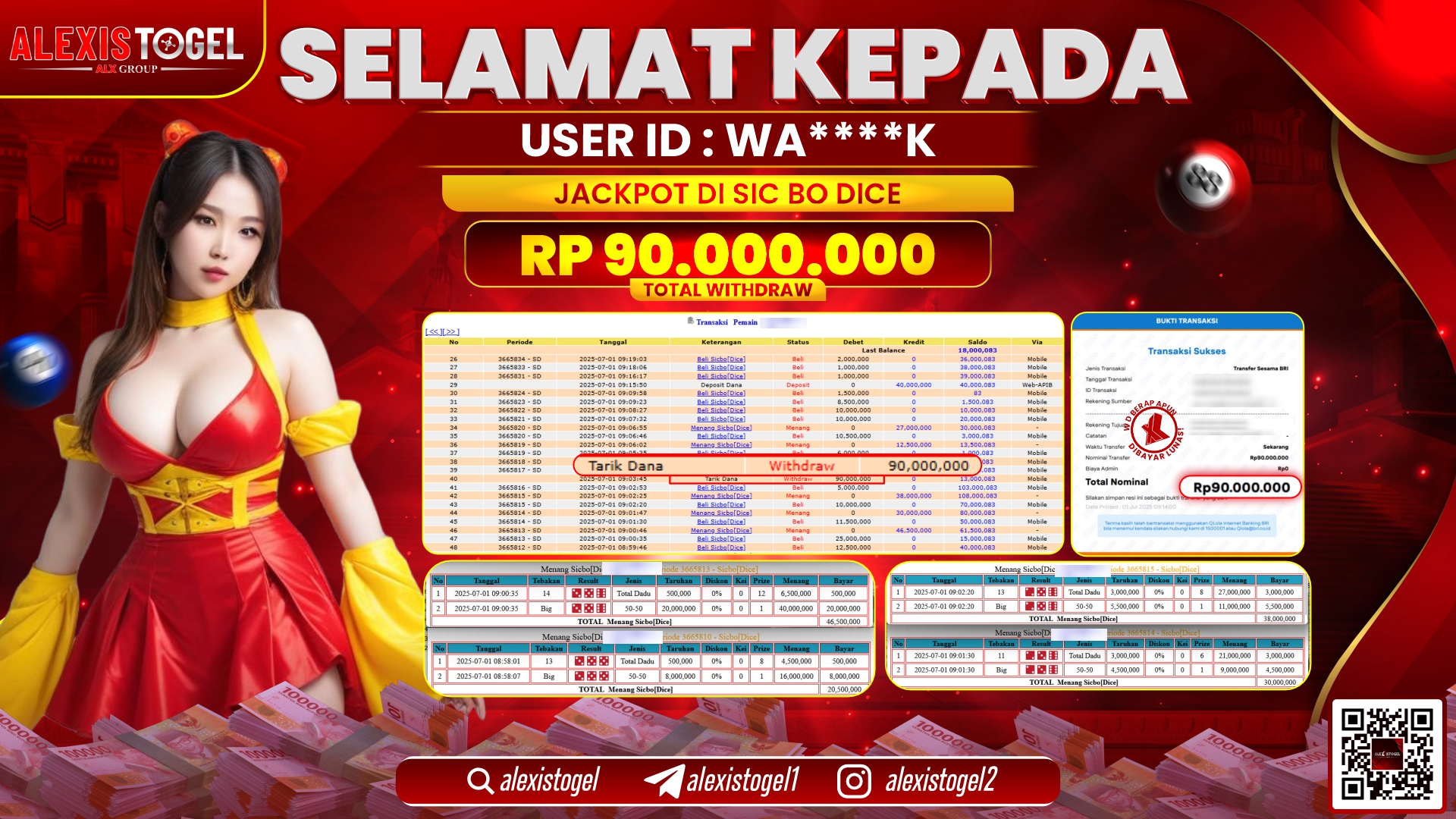 ALEXISTOGEL di CASINO SICBO DICE RP.90.000.000 LUNAS