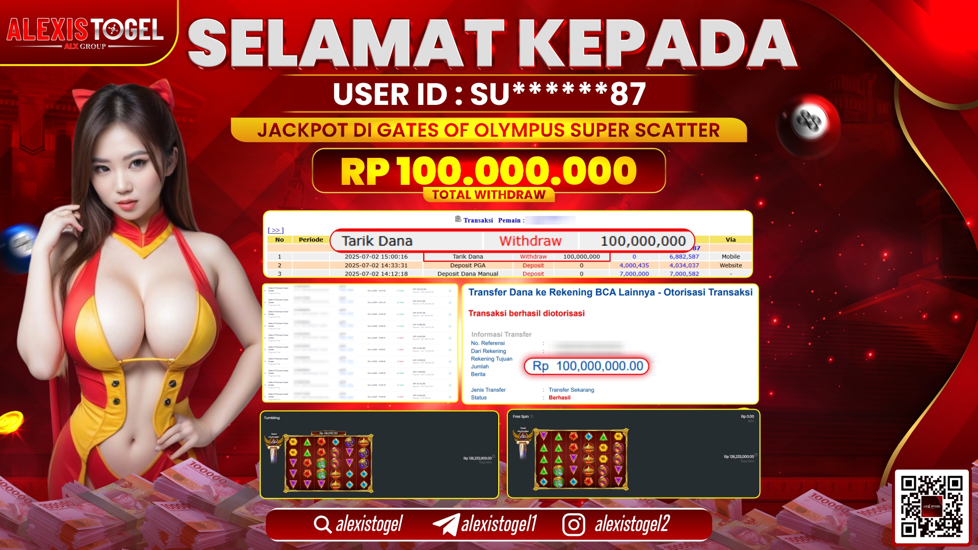 ALEXISTOGEL di SLOT GATES OF OLYMPUS SUPER SCATTER RP.100.000.000 LUNAS