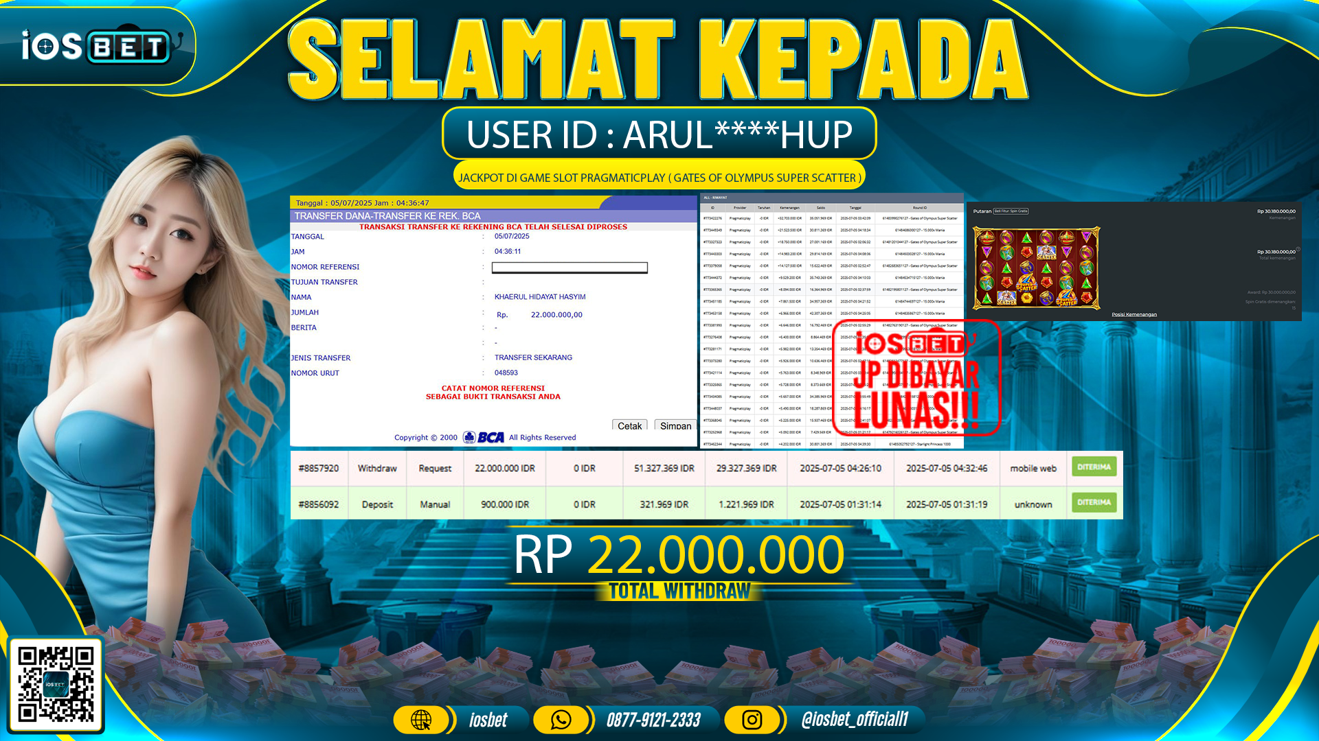 Bukti Pembayaran LUNAS SLOT GAME GACOR  Rp.22.000.000