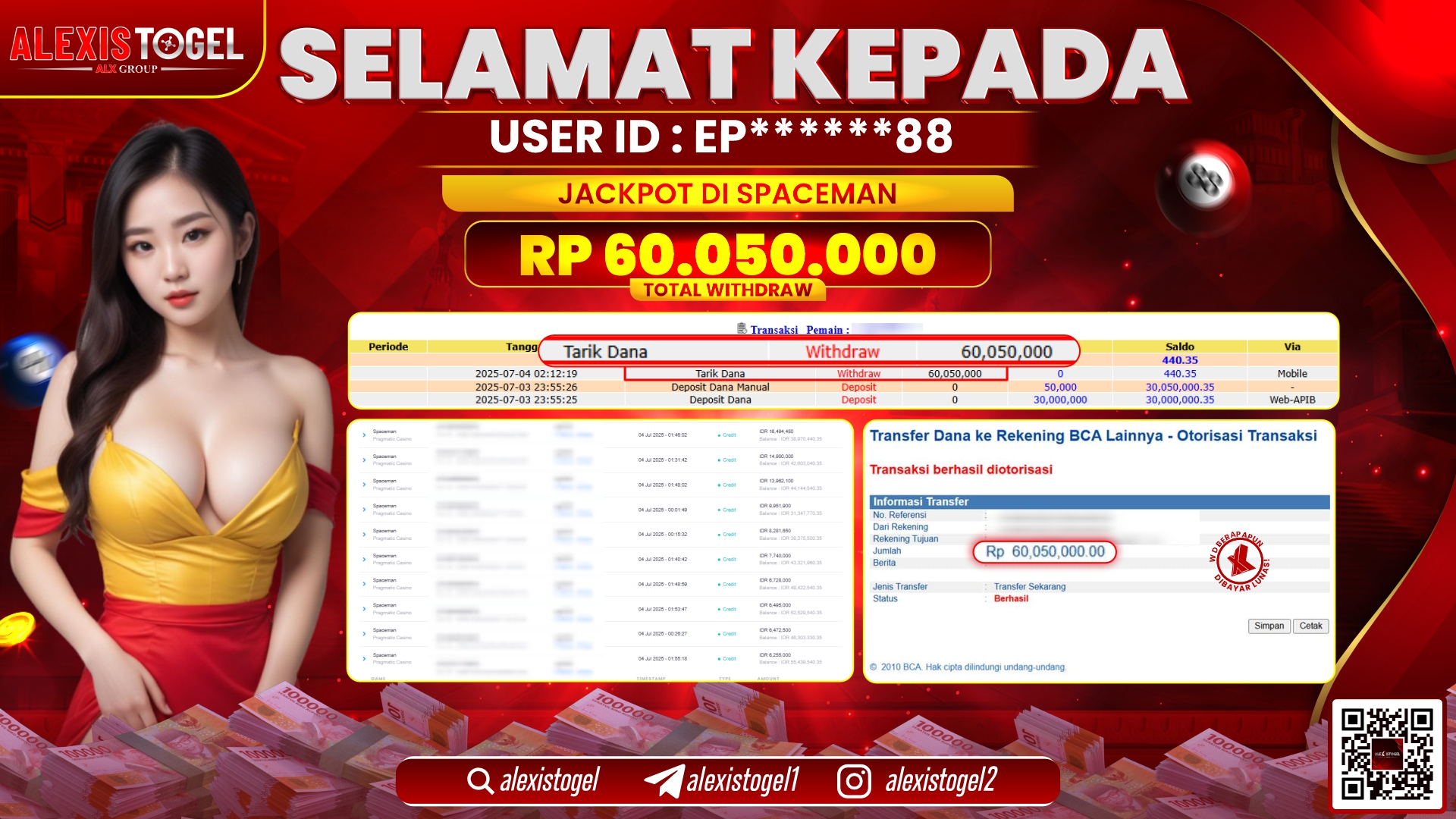 ALEXISTOGEL di SLOT SPACEMAN RP.60.050.000 LUNAS