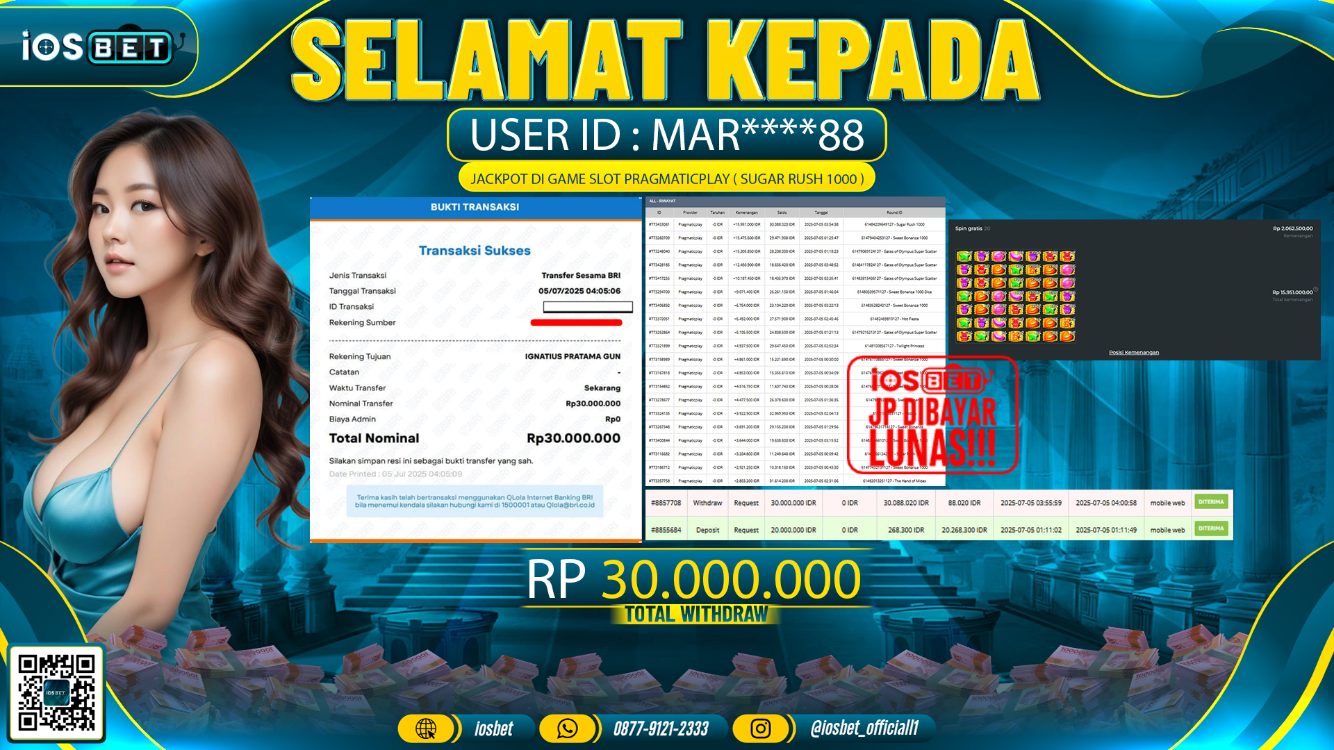 Bukti Pembayaran LUNAS SLOT GAME GACOR  Rp.30.000.000