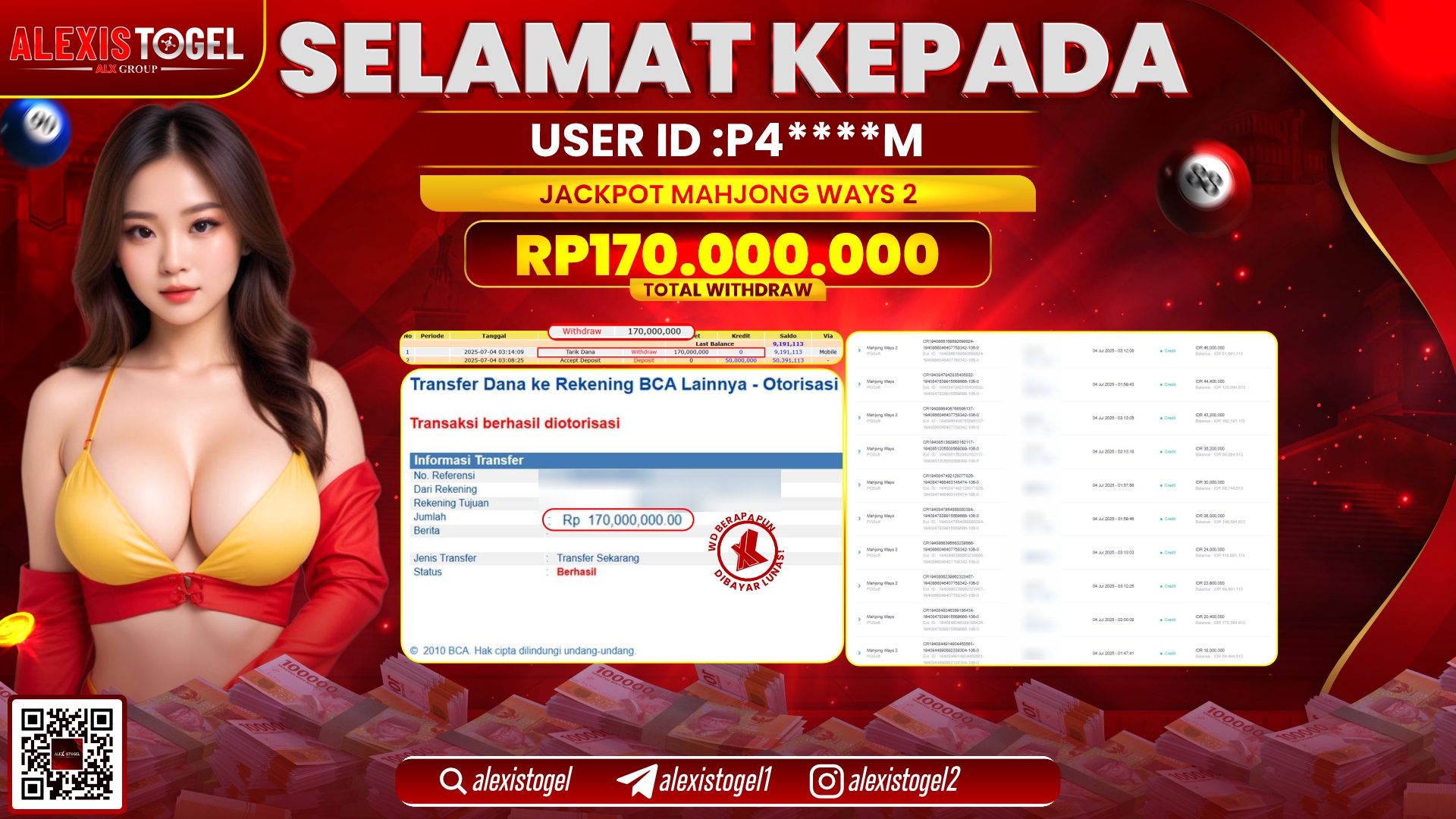 ALEXISTOGEL di SLOT MAHJONG WAYS RP.170.000.000 LUNAS