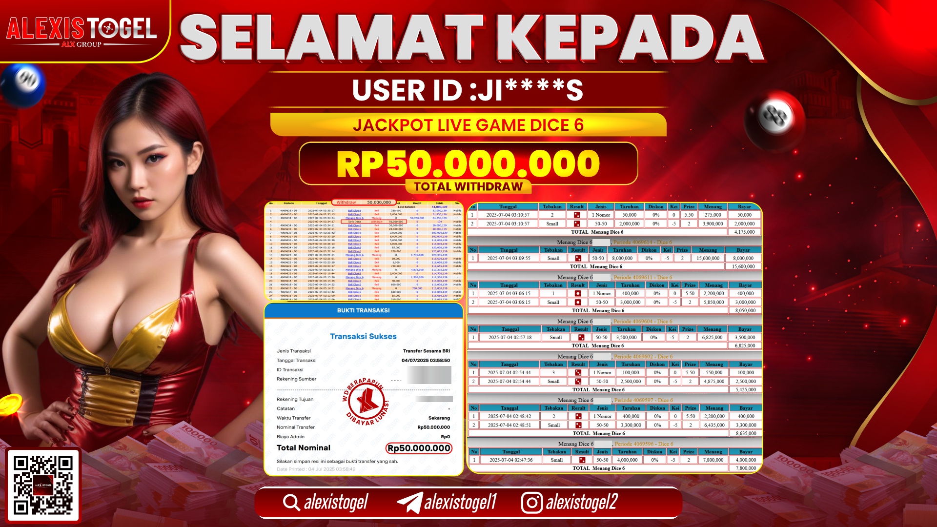 ALEXISTOGEL di LIVE GAME DICE 6 RP.50.000.000 LUNAS