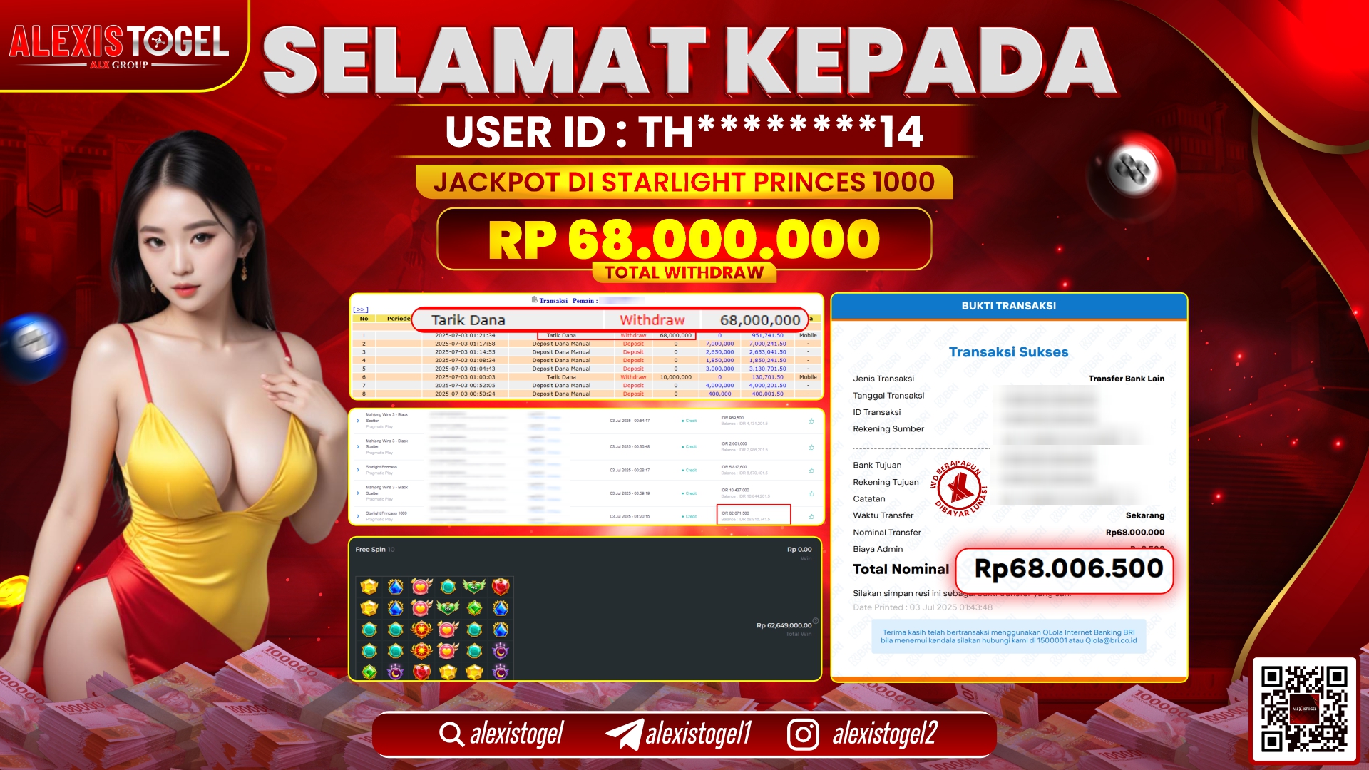 ALEXISTOGEL di SLOT STARLIGHT PRINCESS 1000 RP.68.000.000 LUNAS