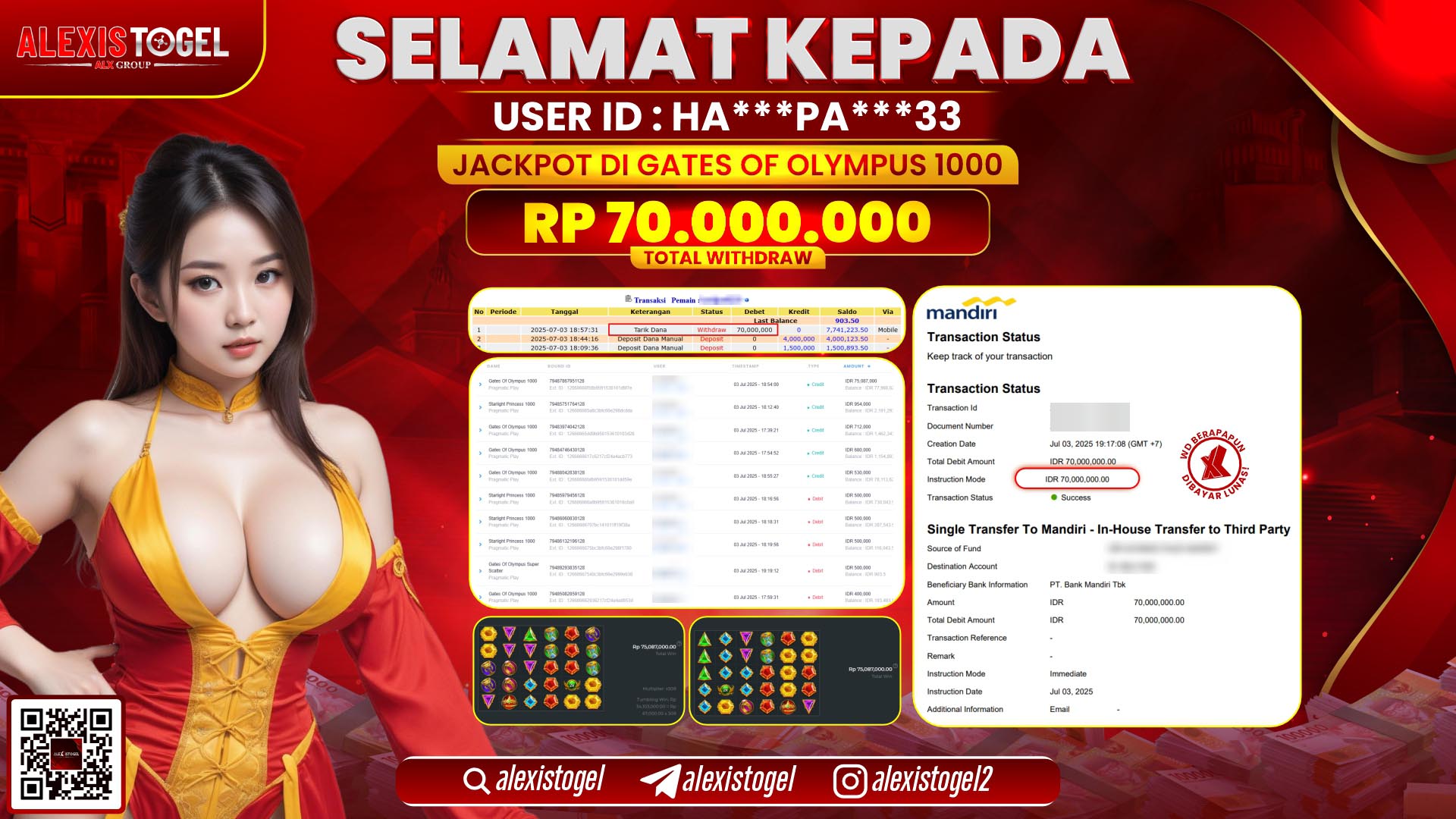 ALEXISTOGEL di SLOT GATES OF OLYMPUS RP.70.000.000 LUNAS