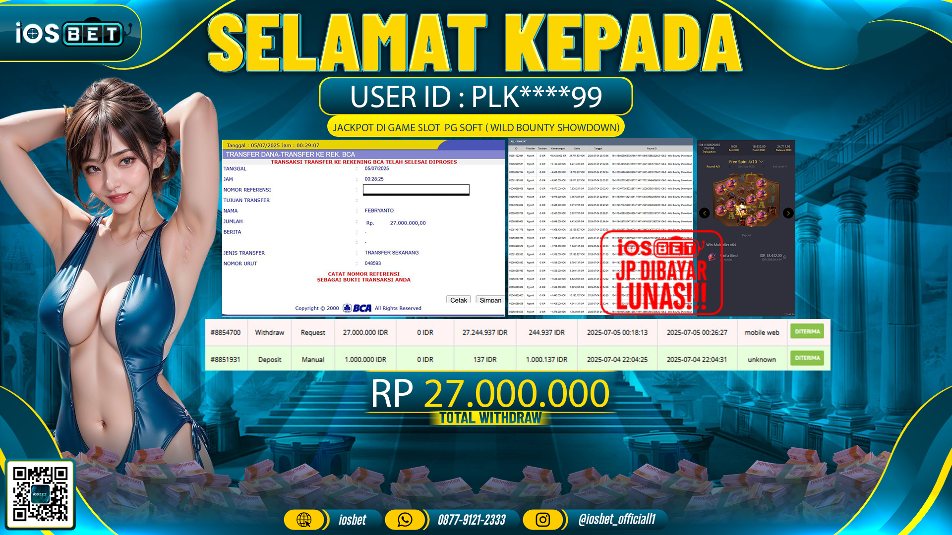Bukti Pembayaran LUNAS SLOT GAME GACOR  Rp.27.000.000