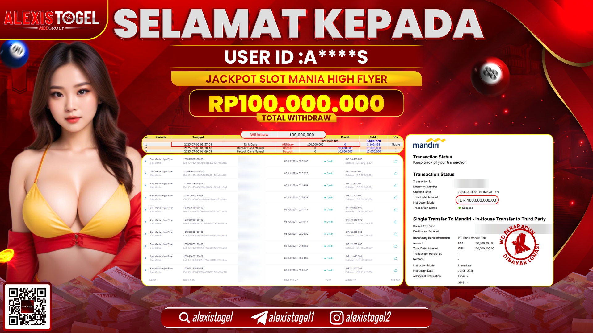 ALEXISTOGEL di SLOT MANIA HIGH FLYER RP.100.000.000 LUNAS