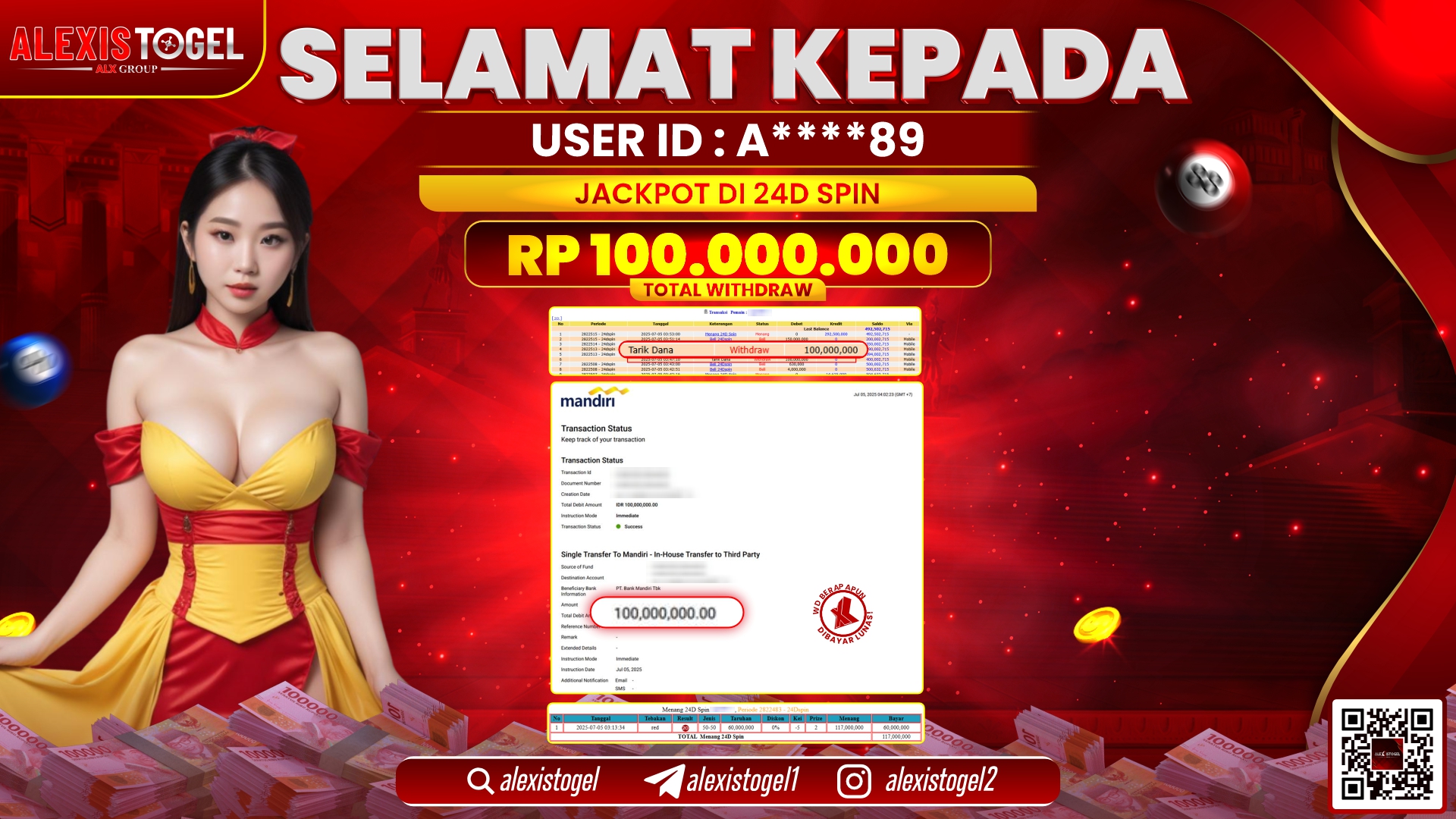ALEXISTOGEL di CASINO 24D SPIN RP.100.000.000 LUNAS