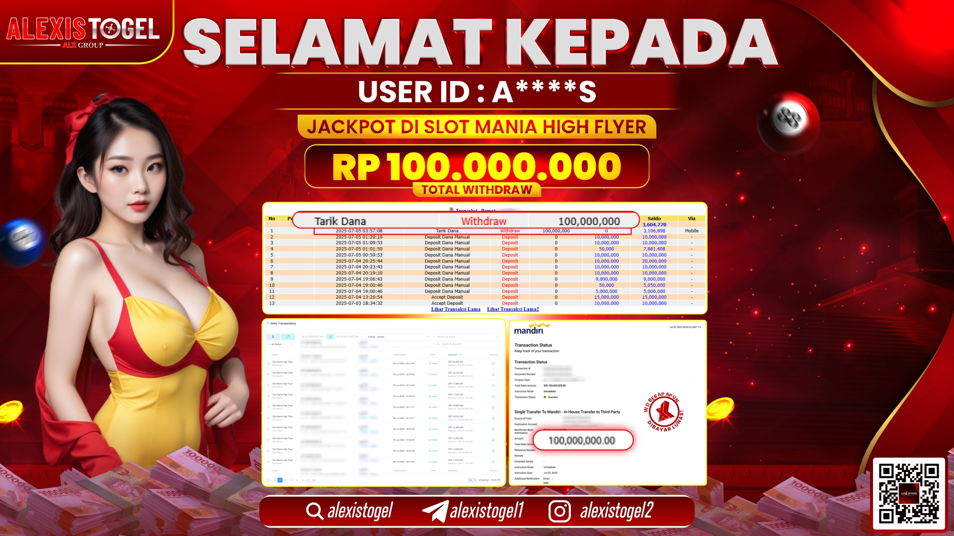 ALEXISTOGEL di SLOT MANIA HIGH FLYER RP.100.000.000 LUNAS