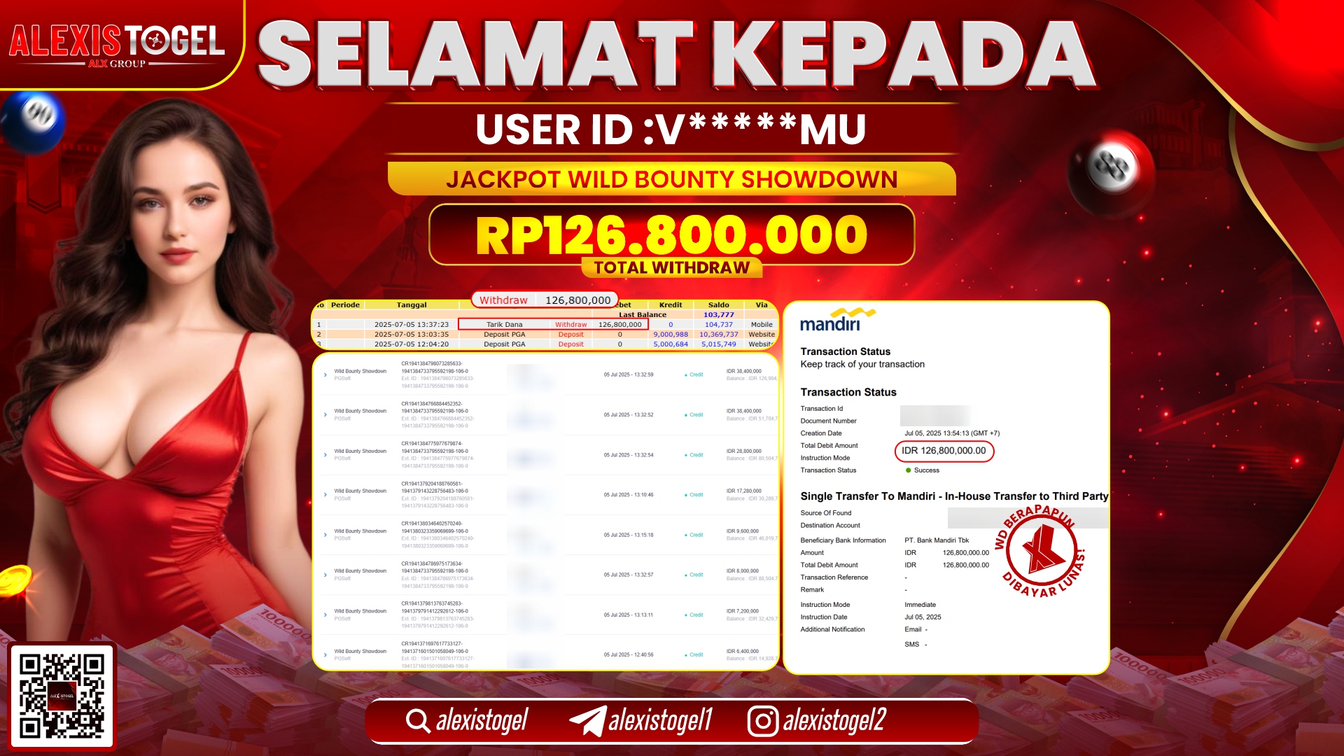 ALEXISTOGEL di SLOT WILD BOUNTY SHOWDOWN RP.126.800.000 LUNAS