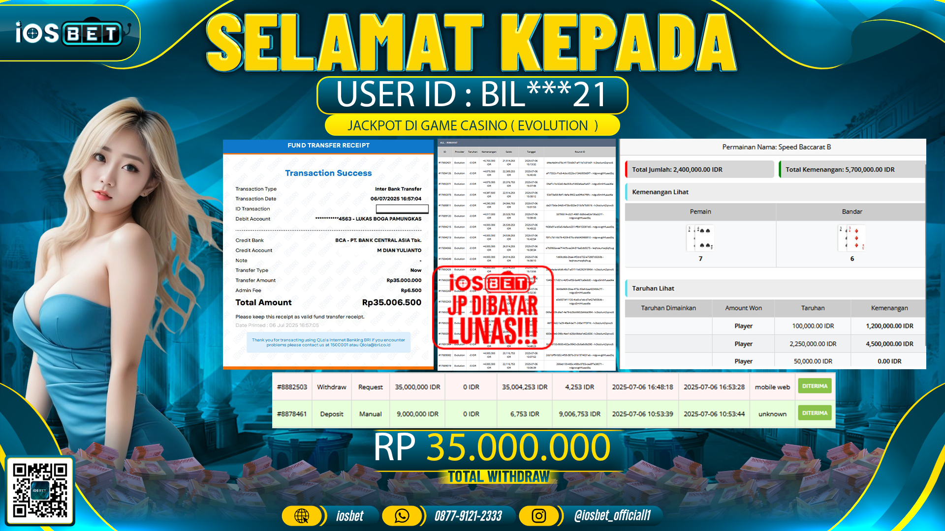 Bukti Pembayaran LUNAS LIVE GAME GACOR  Rp.35.000.000