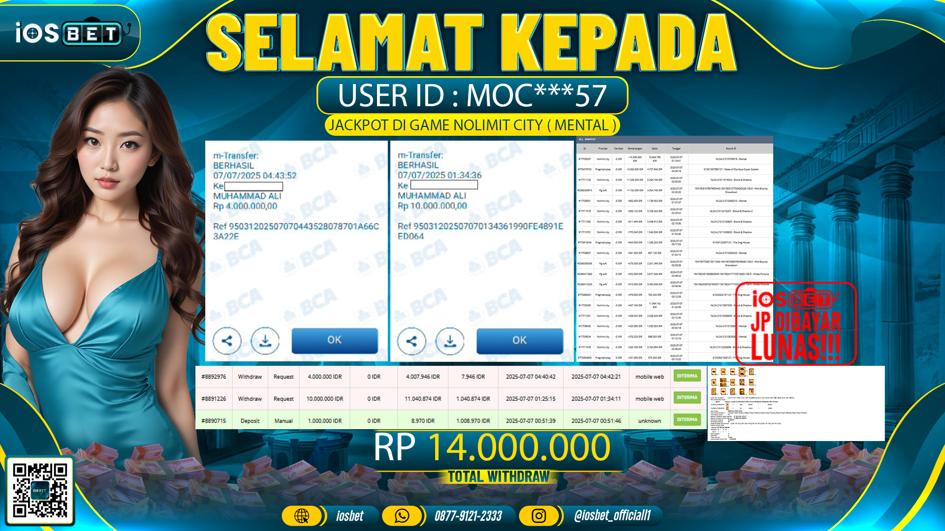 Bukti Pembayaran LUNAS SLOT GAME GACOR  Rp.14.000.000