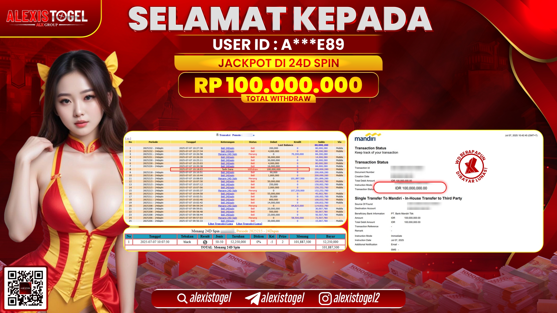 ALEXISTOGEL di CASINO 24D SPIN RP.100.000.000 LUNAS