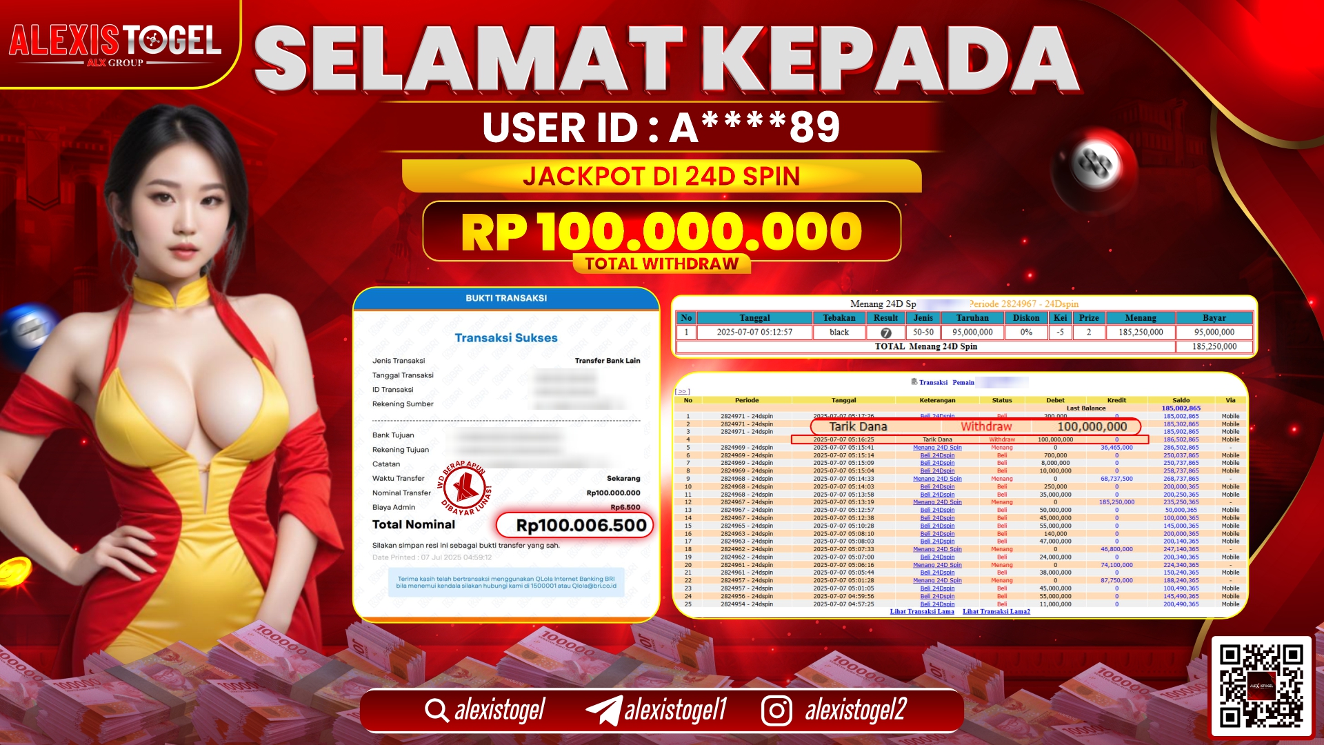 ALEXISTOGEL di CASINO 24D SPIN RP.100.000.000 LUNAS