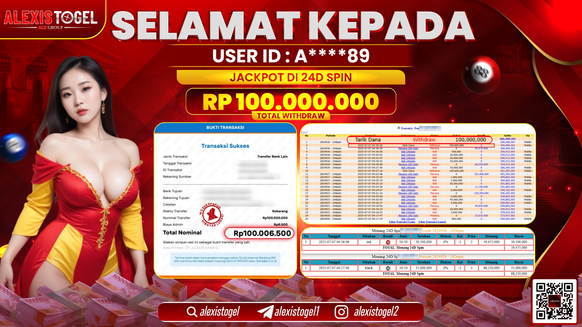 ALEXISTOGEL di CASINO 24D SPIN RP.100.000.000 LUNAS