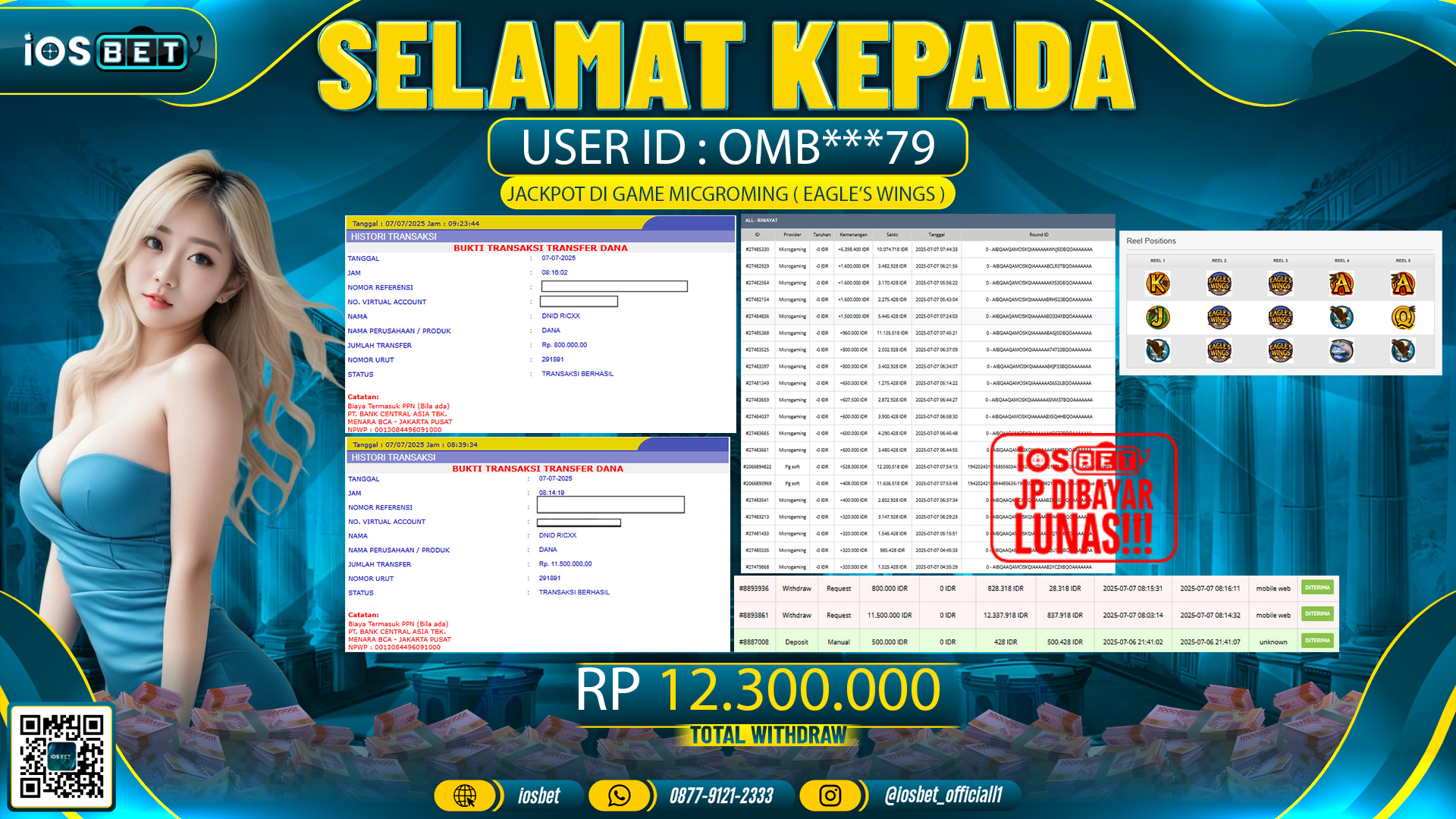 Bukti Pembayaran LUNAS SLOT GAME GACOR  Rp.12.300.000