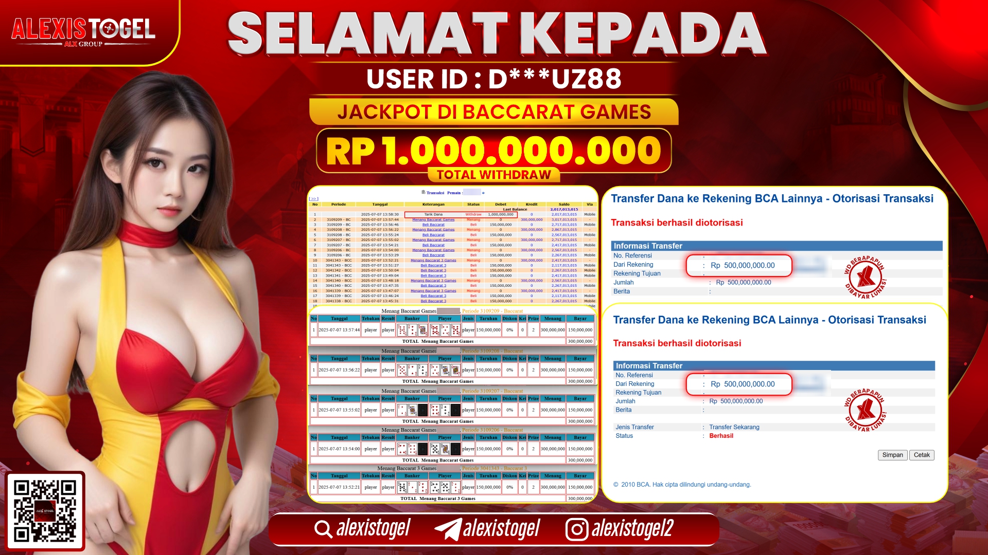 ALEXISTOGEL di LIVE CASINO BACCARAT GAMES RP.1.000.000.000 LUNAS
