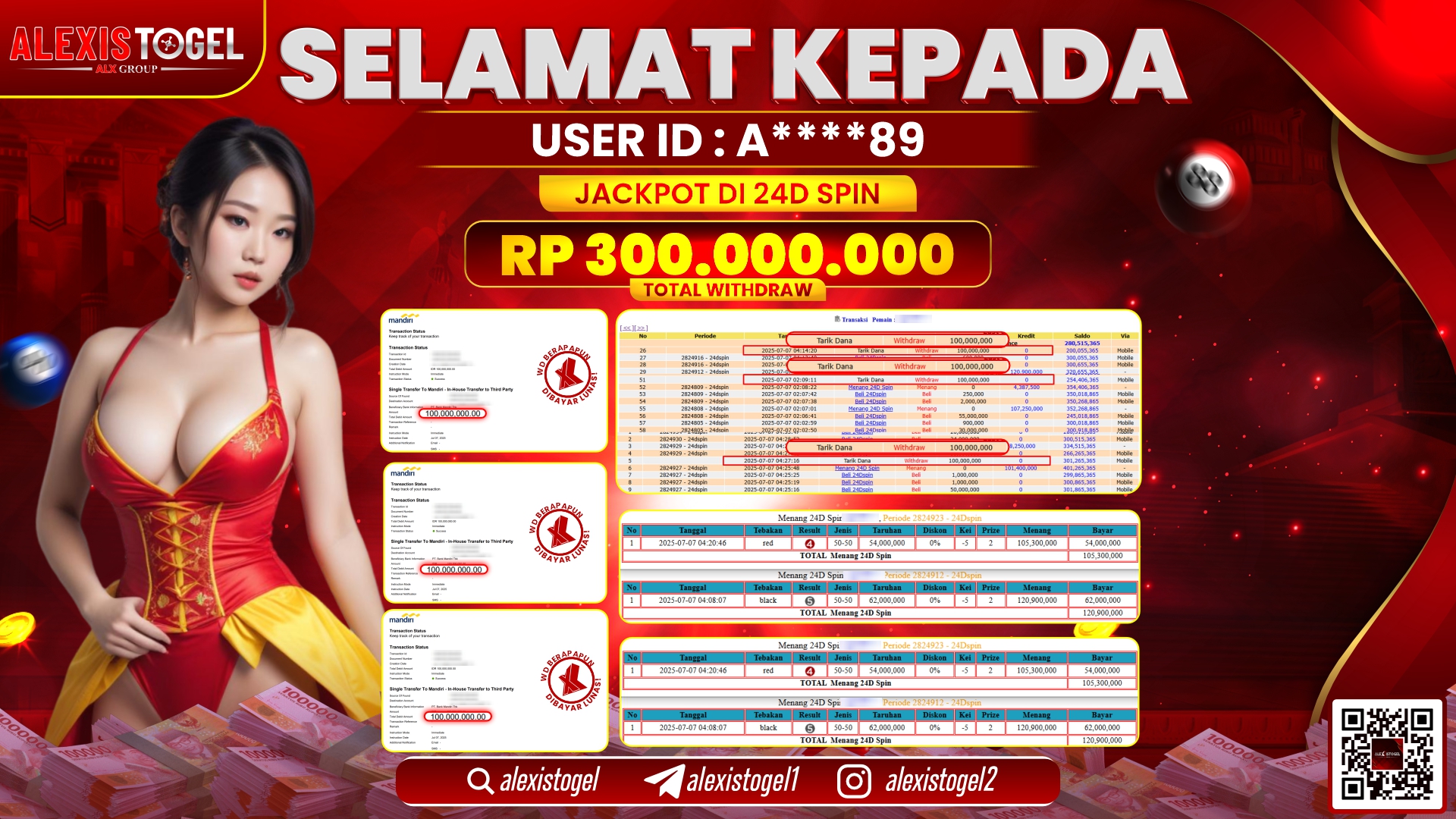 ALEXISTOGEL di CASINO 24D SPIN RP.300.000.000 LUNAS